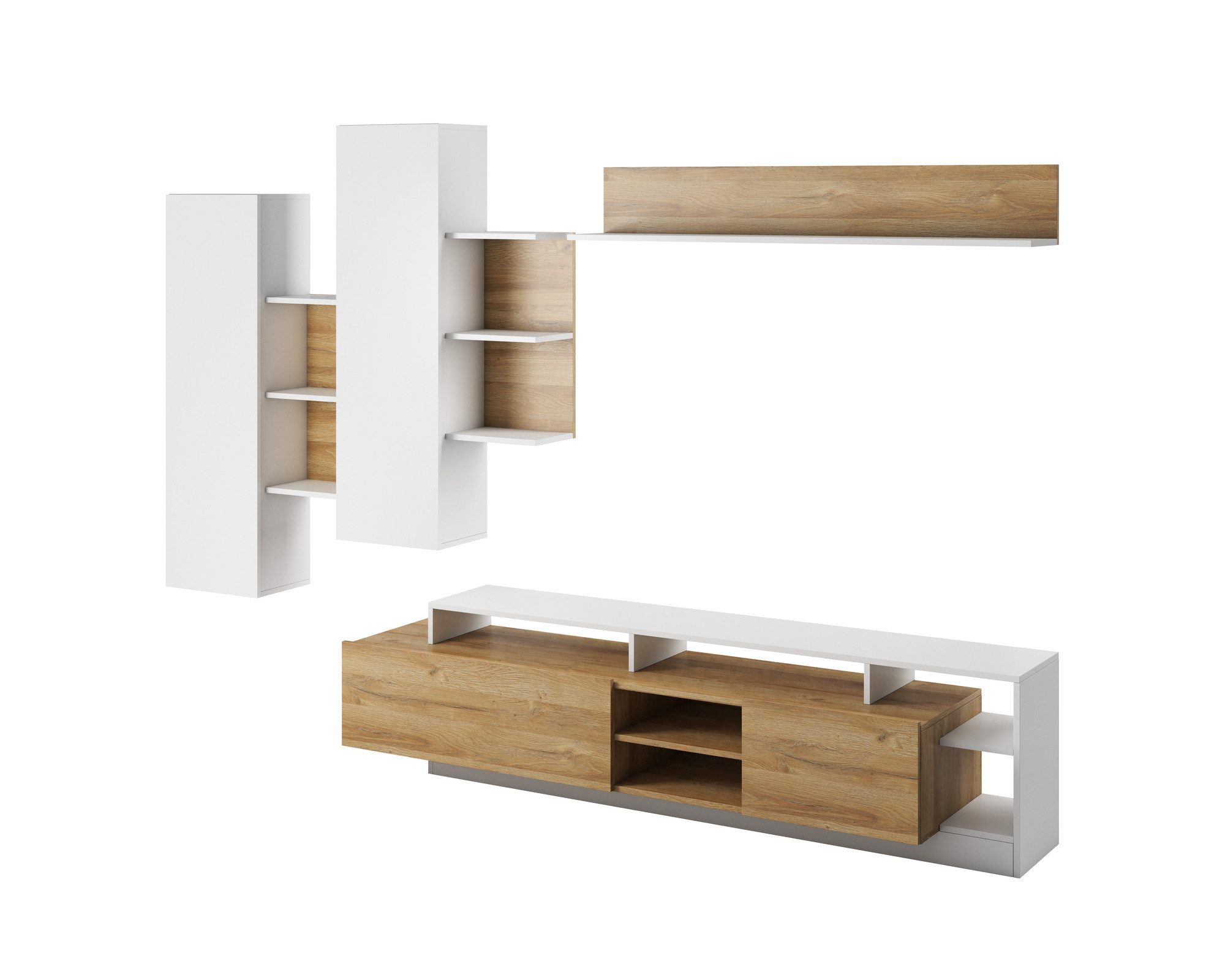 MOEBLO Wohnwand SET015, (Craft Eiche Gold + Anthrazit/ Weiß, Möbelsystem Möbelbausystem Modulare Schrankwand Möbel für das Wohnzimmer Möbel für das Wohnzimmer), BxHxT:260x172x40 cm