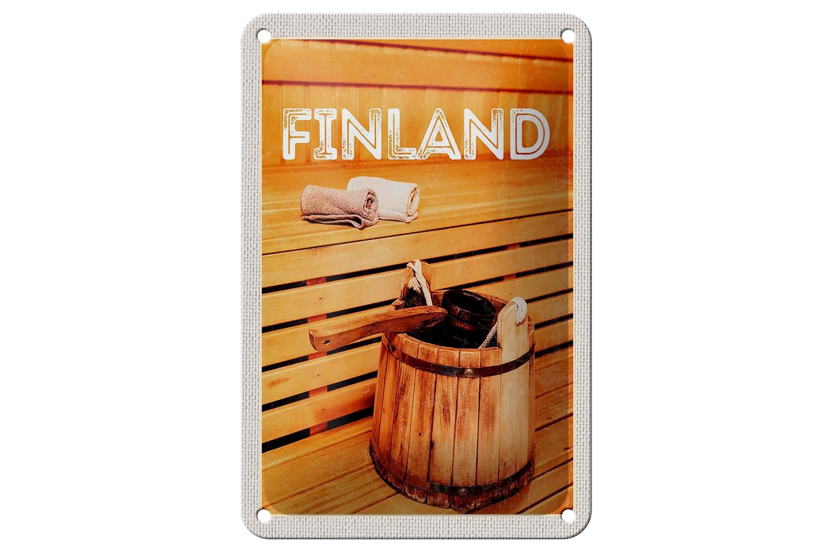 Femer GmbH Metallschild Reise 12x18cm Finnland Sauna Erholung Saunazubehör Schild, (1 St), gewölbte Oberfläche, abgerundete Ecken, umgeschlagene Kanten