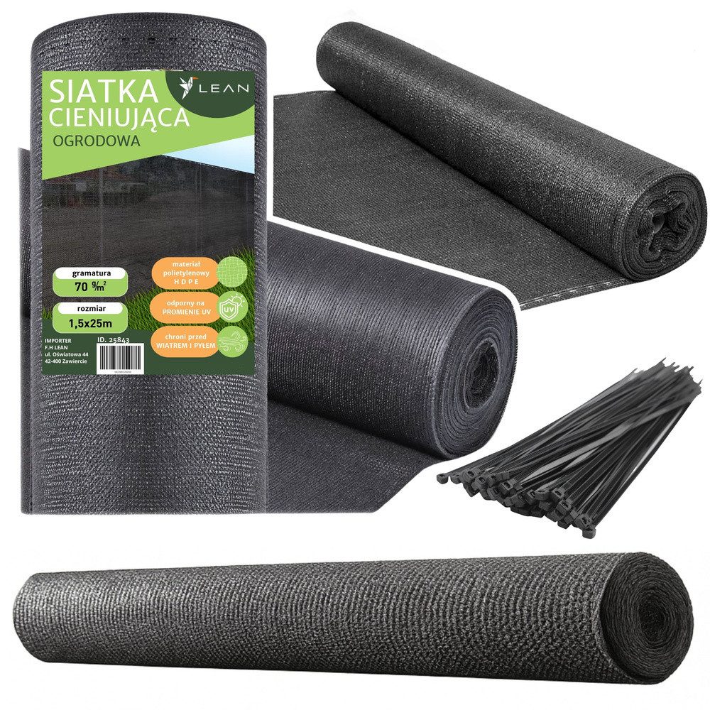 LEAN TOYS Schutznetz Sichtschutz Zaunblende Schattiergewebe, BxL: 1.5x25.0 m, (Spar-Set, 1-St., 1,5 x 25 m UV-beständig), 90 % Schattierung, UV-beständig, 60 Kabelbinder