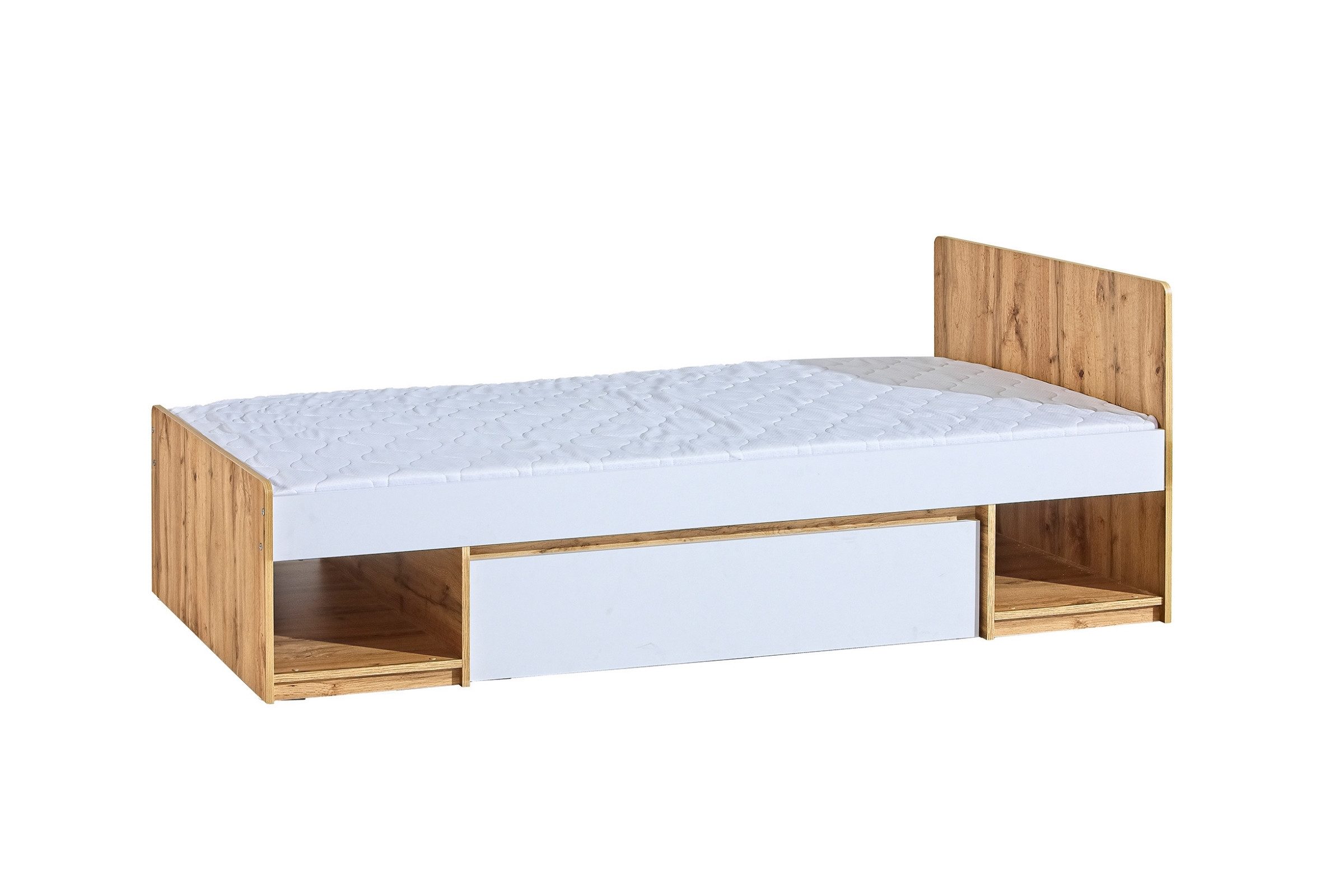 Deine Möbel 24 Kinderbett ARCO 09 Jugendbett Einzelbett Bett 90x195 cm (Set, 2-tlg., Bett für Kinder Jugendliche), Kinderzimmer Jugendzimmer Schlafzimmer Weiß Matt Eiche Wotan