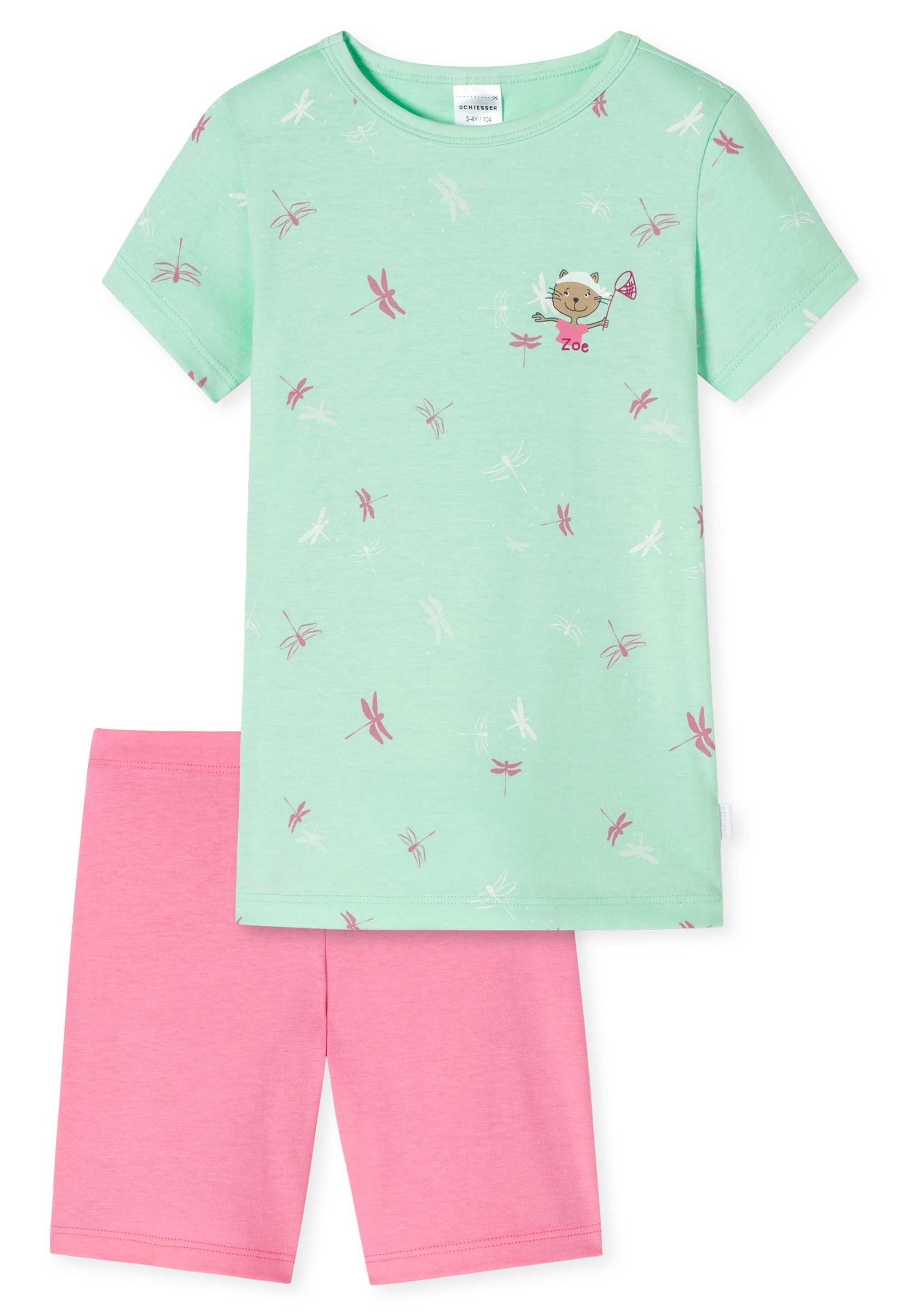 Schiesser Pyjama Mädchen Schlafanzug - kurz, Kinder, Bio-Baumwolle Mint/Rosa