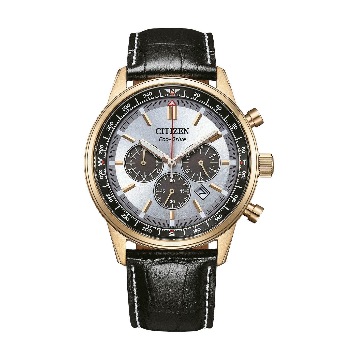 Citizen Chronograph Classic Chrono CA4723-03A, Armbanduhr, Solar, Herrenuhr, Lederarmband, analog, Big Date