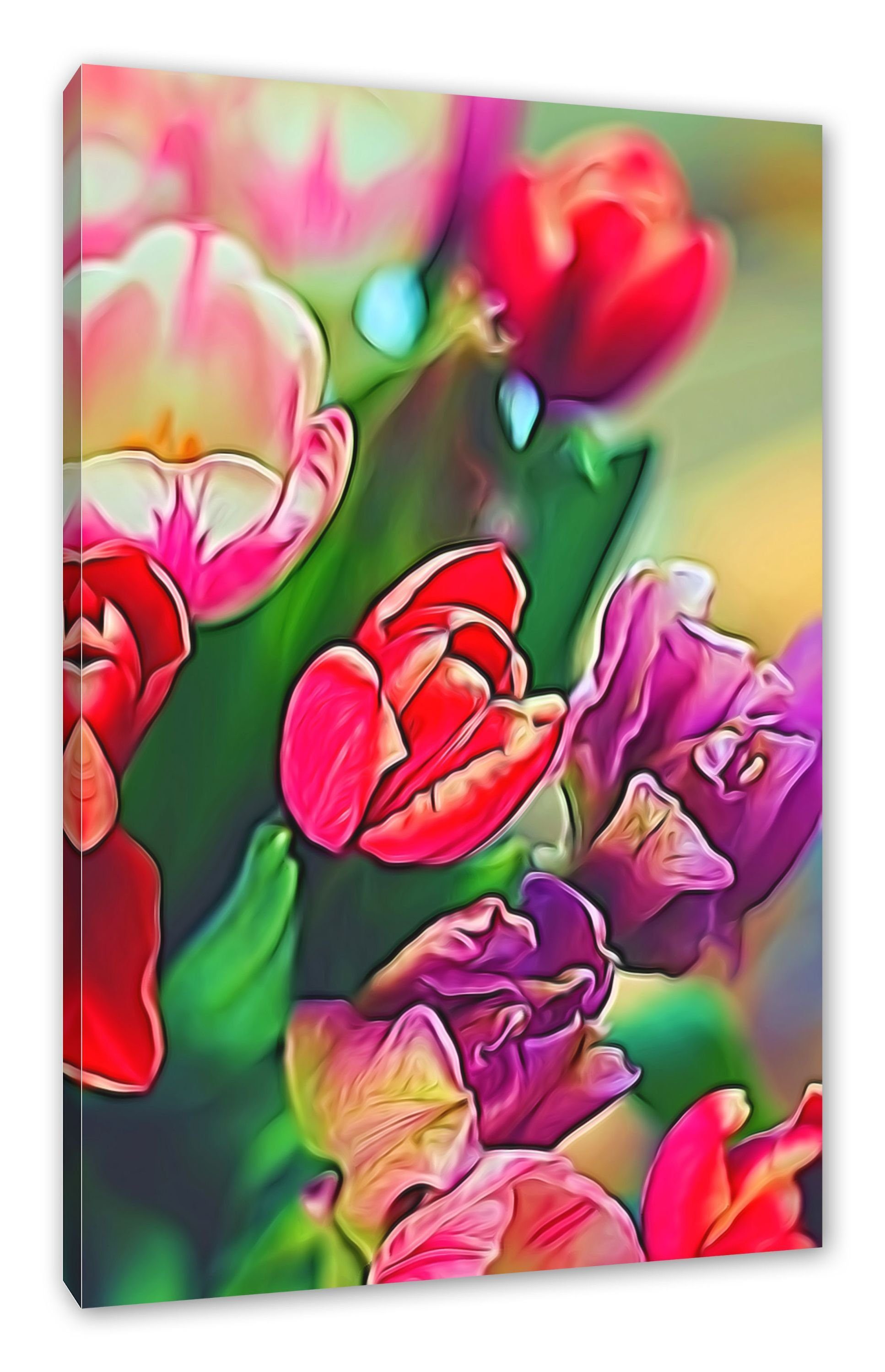 Farbenfroher Leinwandbild Tulpenstrauß, fertig Zackenaufhänger Pixxprint Farbenfroher Tulpenstrauß inkl. Leinwandbild bespannt, (1 St),