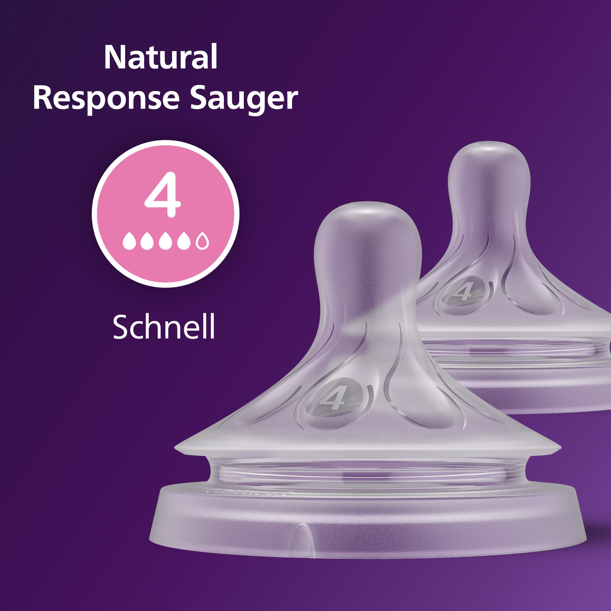 Philips AVENT Flaschensauger Natural Response SCY964/02, 2 Stück mit Anti-colic-Ventil, schnelle Durchflussrate