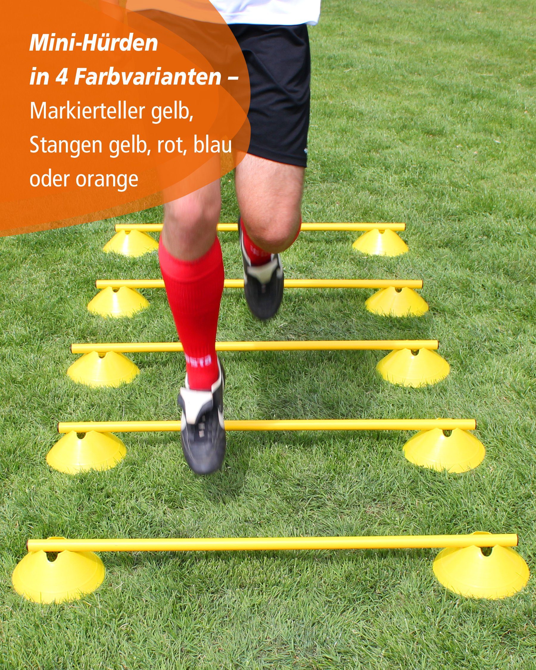 Thumbnail - SPORTIKEL24 Agility-Hürde Cavaletti Mini-Hürden 5er Set mit Gelben Markiermulden Stange 100 cm, Kunststoff