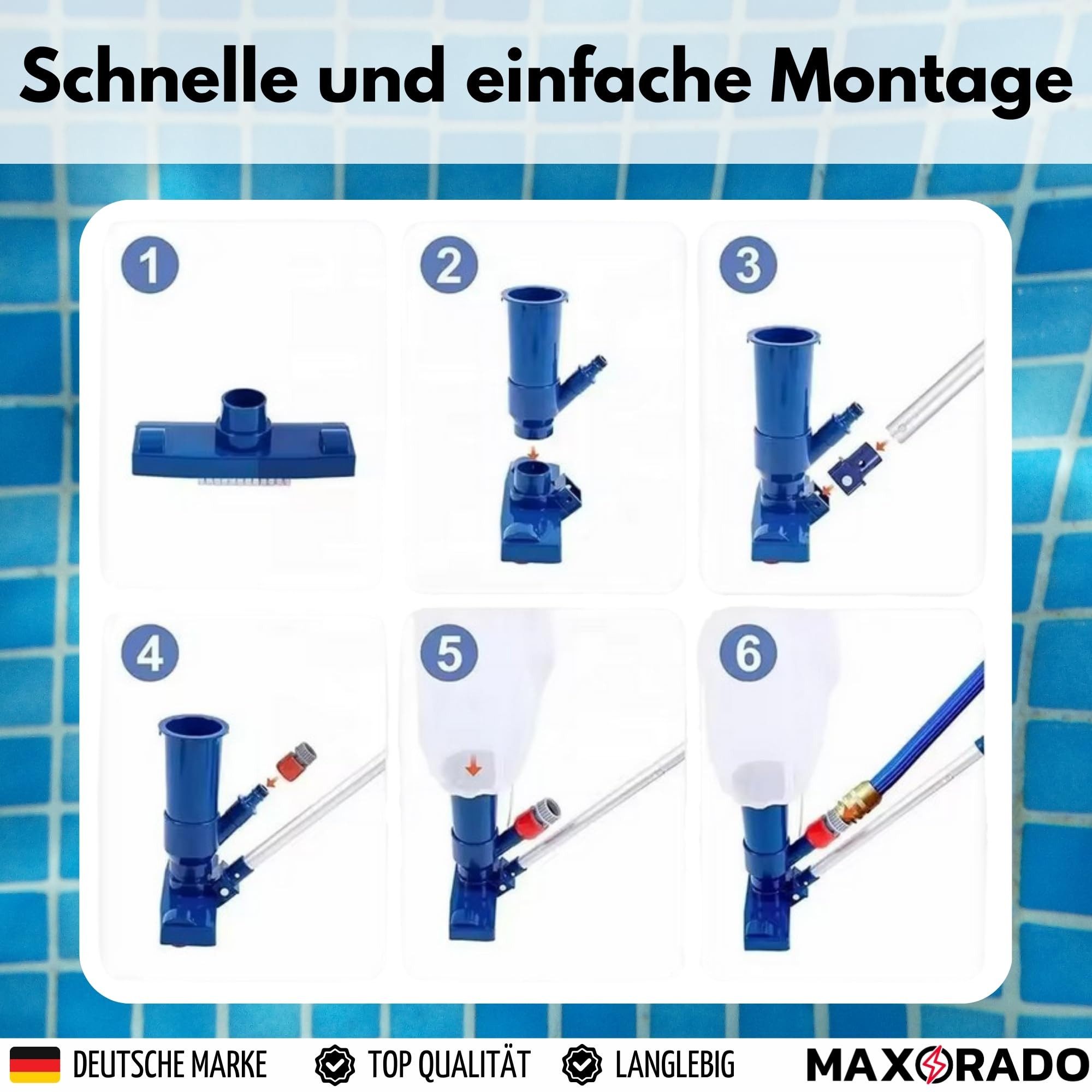 Maxorado Poolbodensauger Pool Bodensauger mit Stange Poolsauger Reinigung kabellos für Schlauch, (1-St), Handpoolsauger ohne Strom Reiniger Boden