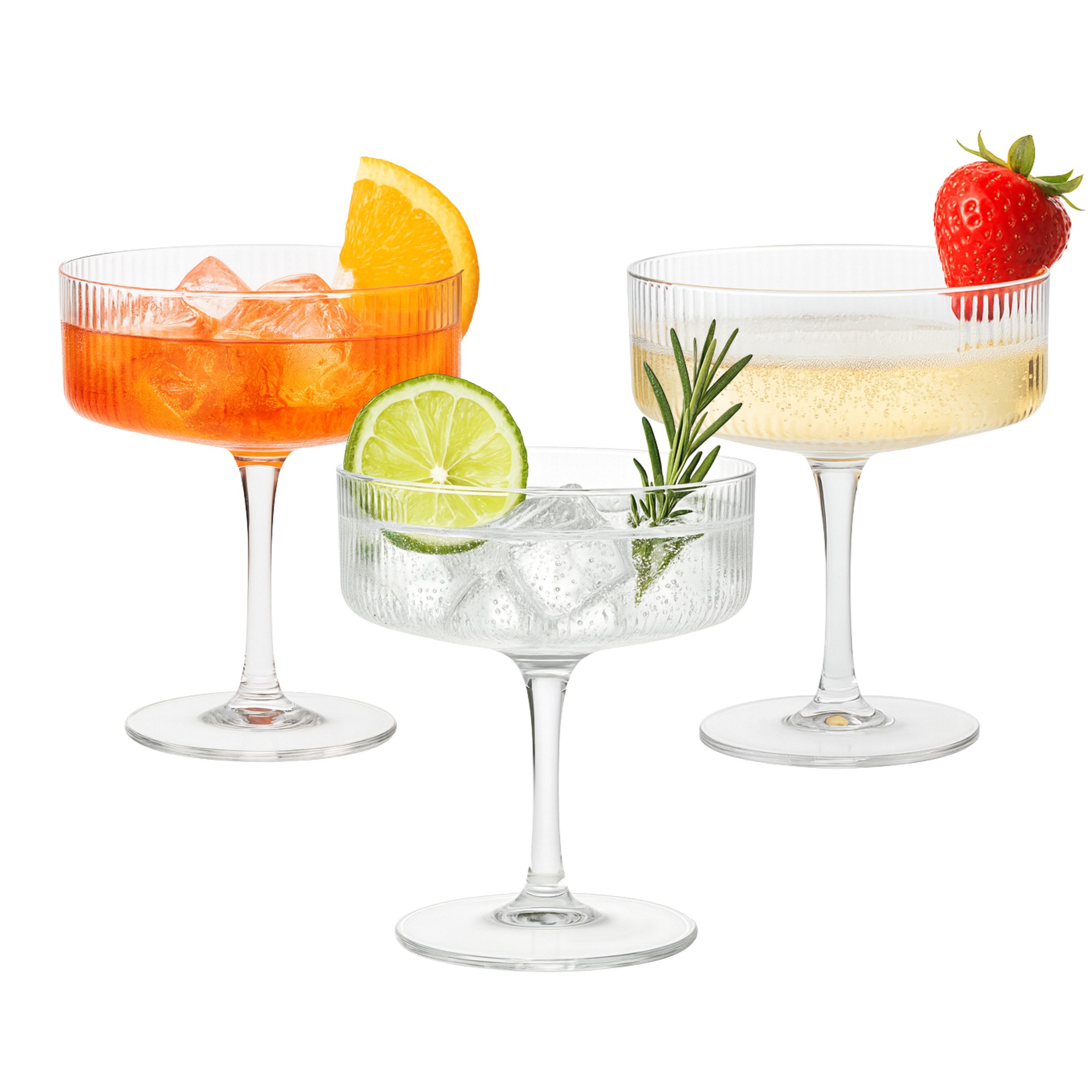 DAL CERO Martiniglas Cocktailglas 200 ml –Elegantes geripptes Glas für Cocktails & Desserts, 3-tlg.