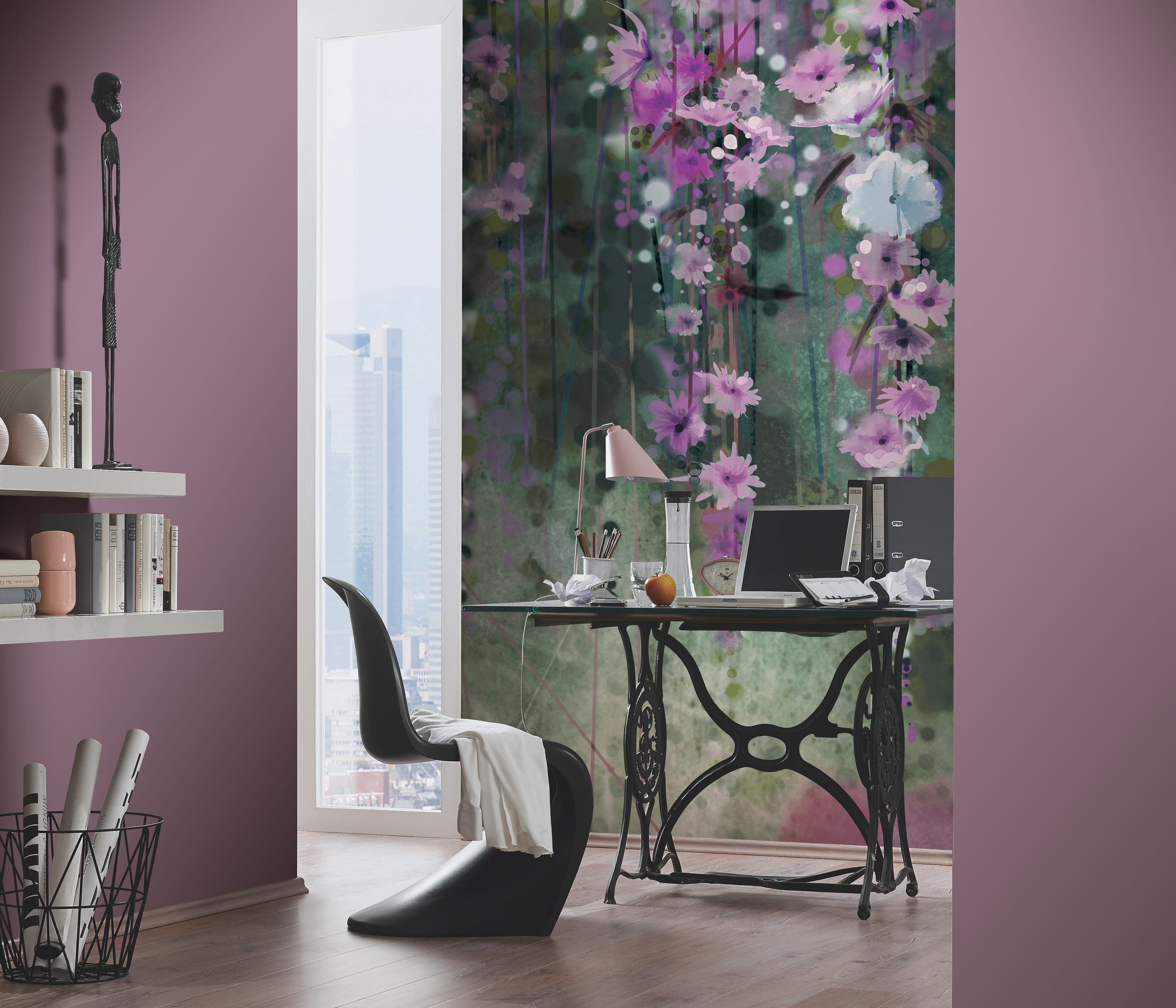 Newroom Vliestapete Julienne Purple Tapete Blumentapete Blumen,Blumengirlanden,Kreise, [ 1,5 x 2,7 m ] großzügiges Motiv - kein wiederkehrendes Muster - Fototapete Wandbild Blumen Blumengirlanden Kreise Made in Germany, Vintage