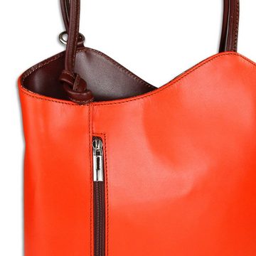 Toscanto Schultertasche Toscanto Damen Schultertasche Rucksack (Schultertasche), Damen Schultertasche, Rucksack Leder, orange, braun, Größe ca. 28cm