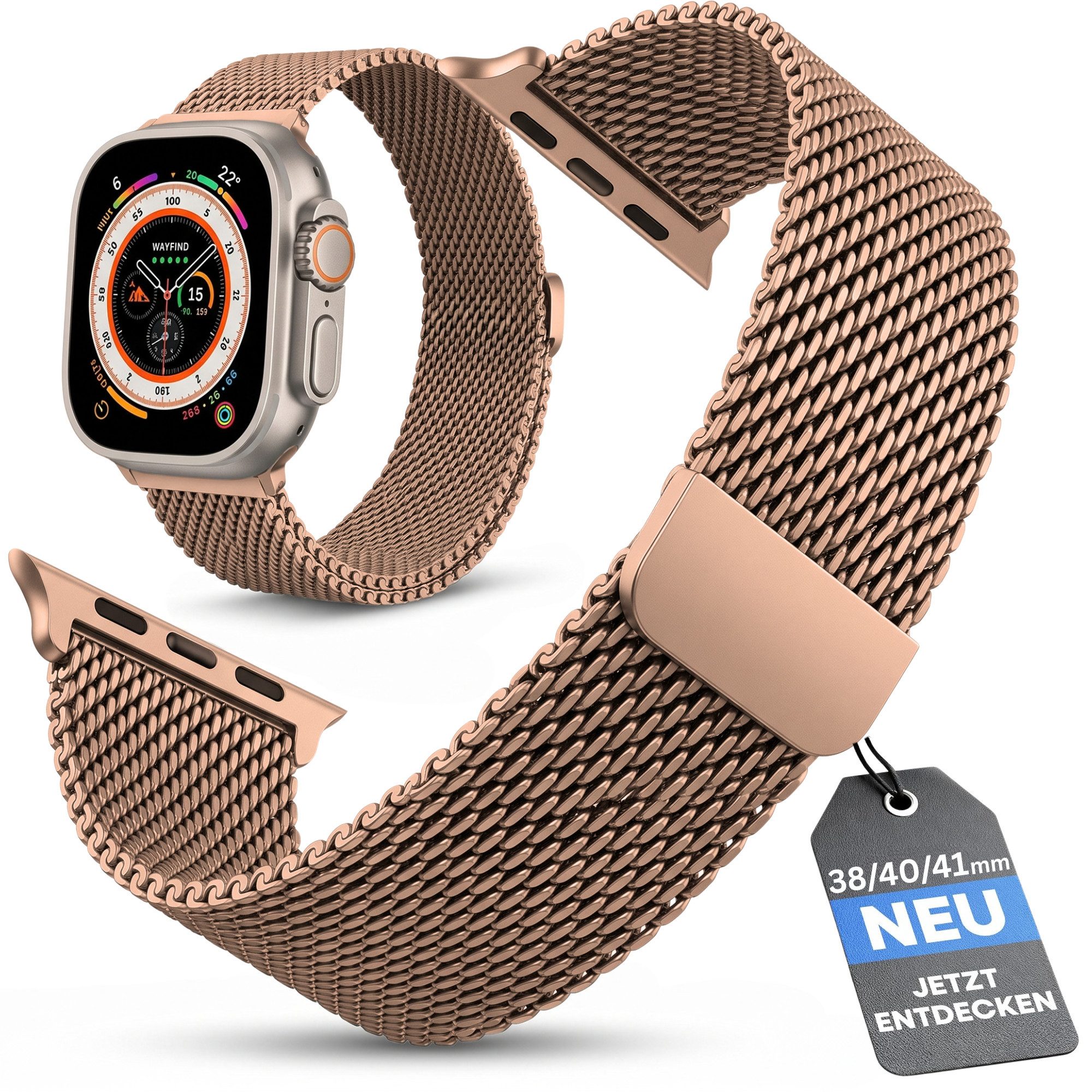 S&T Design Smartwatch-Armband Armband Edelstahl für Apple Watch Magnetisch Mesh Milanaise, Kompatibel mit Apple Watch 38 / 40 / 41/ 42 / 44 …