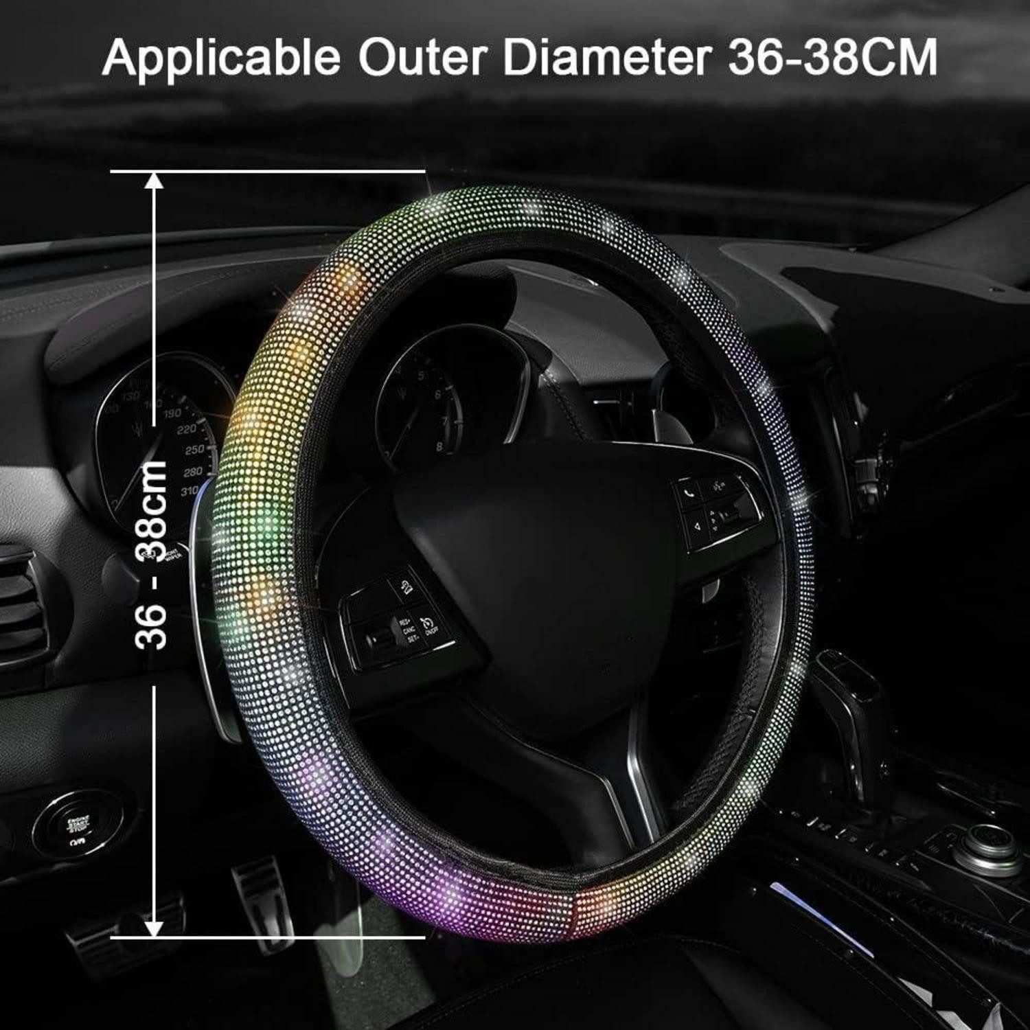 Luxury Collection Car Floor Mat Steering Wheel Cover Glitter Universal Car Rhinestones Women Colorful
