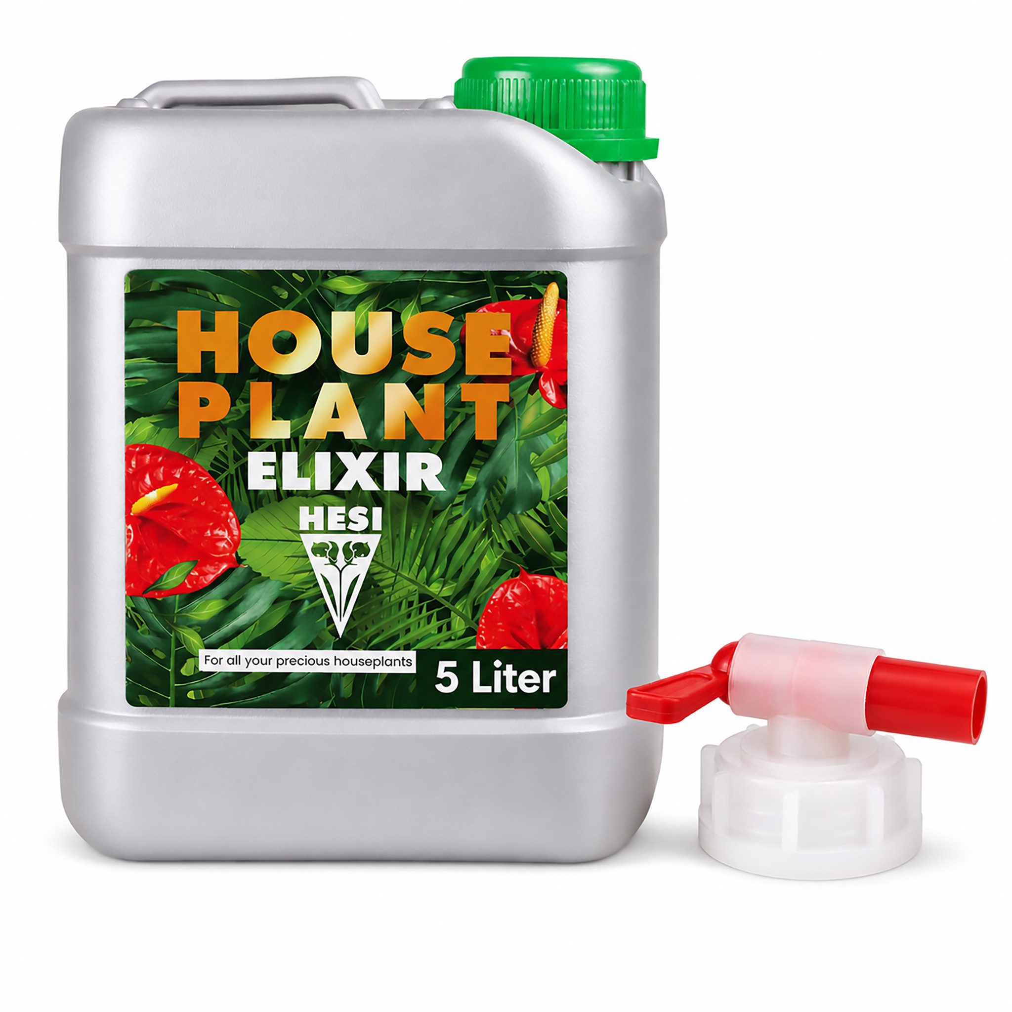 HESI Pflanzendünger HESI House Plant Elixir 5 Liter+HESI Auslasshahn Grow Flüssigdünger, Vorteilspack, ! Inklusive Kanister-Ausgießer !