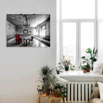 Artland Wandbild Lost Place - Roter Sessel, Architektonische Elemente (1 St), als Alubild, Outdoorbild, Leinwandbild, Poster, Wandaufkleber