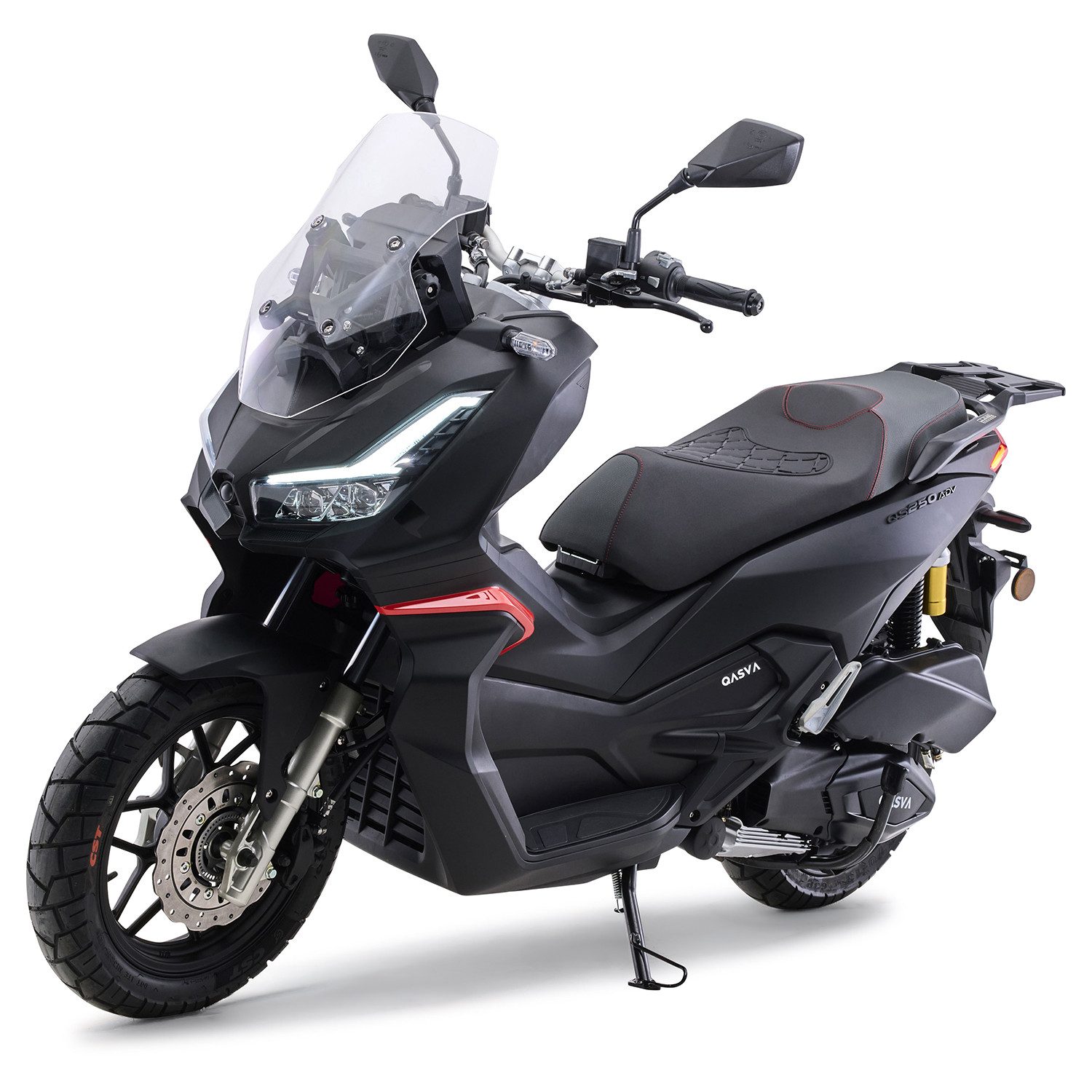Burnout Motorroller QS250 ADV Mattschwarz, 250 ccm, 115 km/h, Euro 5+, LED Beleuchtung, Digitales 7 Zoll TFT Tacho, Windschild verstellbar