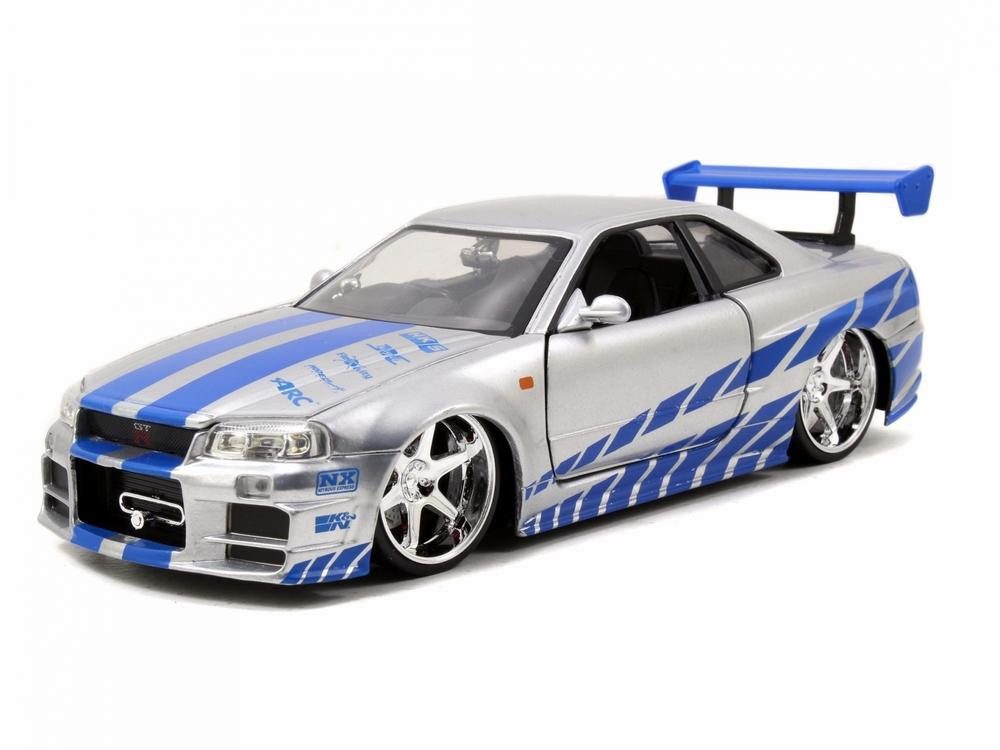 Modellauto Nissan Skyline GT-R R34 2002 silber blau Brian Fast & Furious