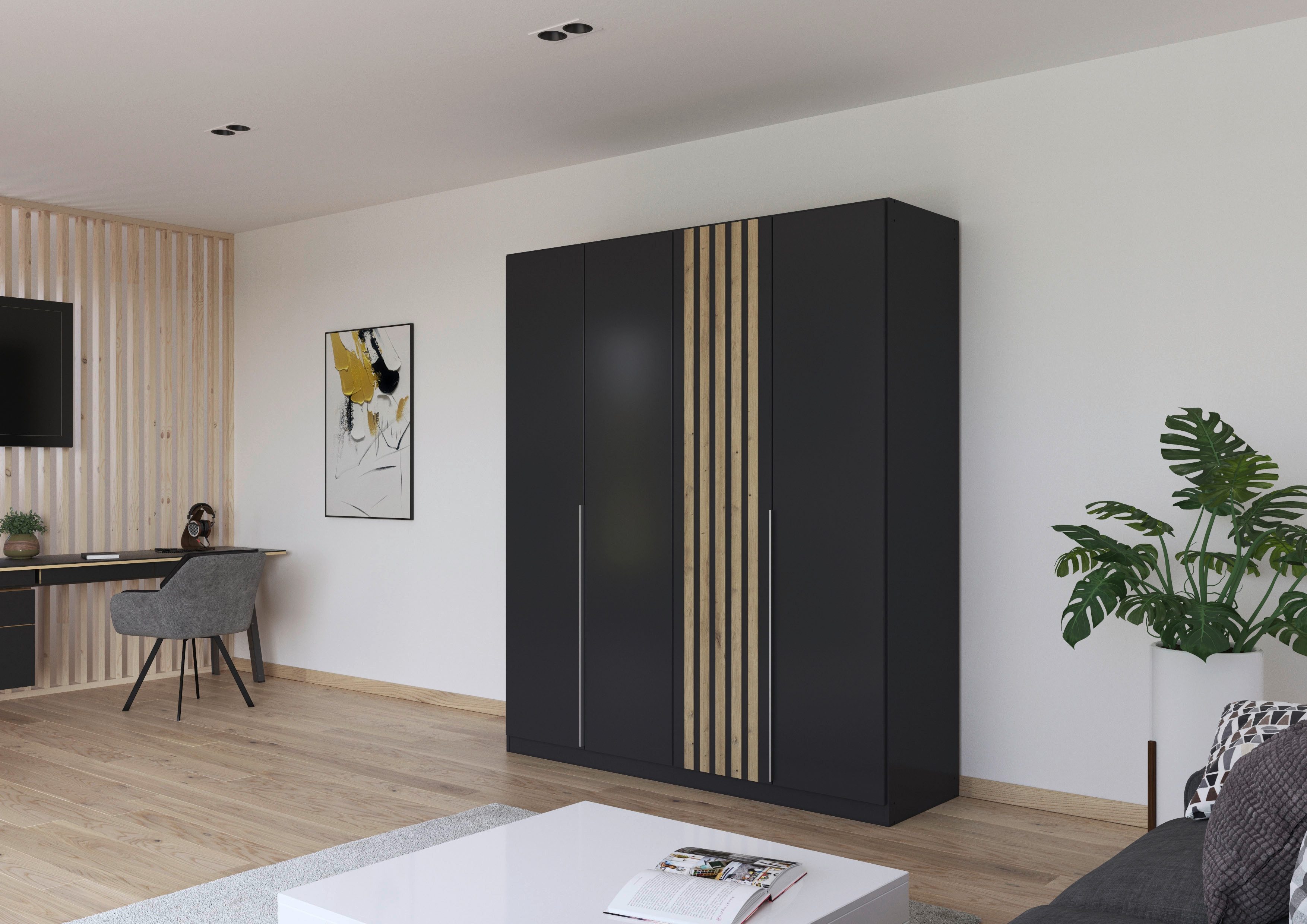 rauch Drehtürenschrank Kleiderschrank Schrank Garderobe Breiten 181/226/271 cm LAMELLA (3 verschiedene Ausstattungen BASIC/CLASSIC/PREMIUM (inkl. SOFT-CLOSE) elegante Lamellen-Auflage in 3D Akustikpaneel Optik MADE IN GERMANY