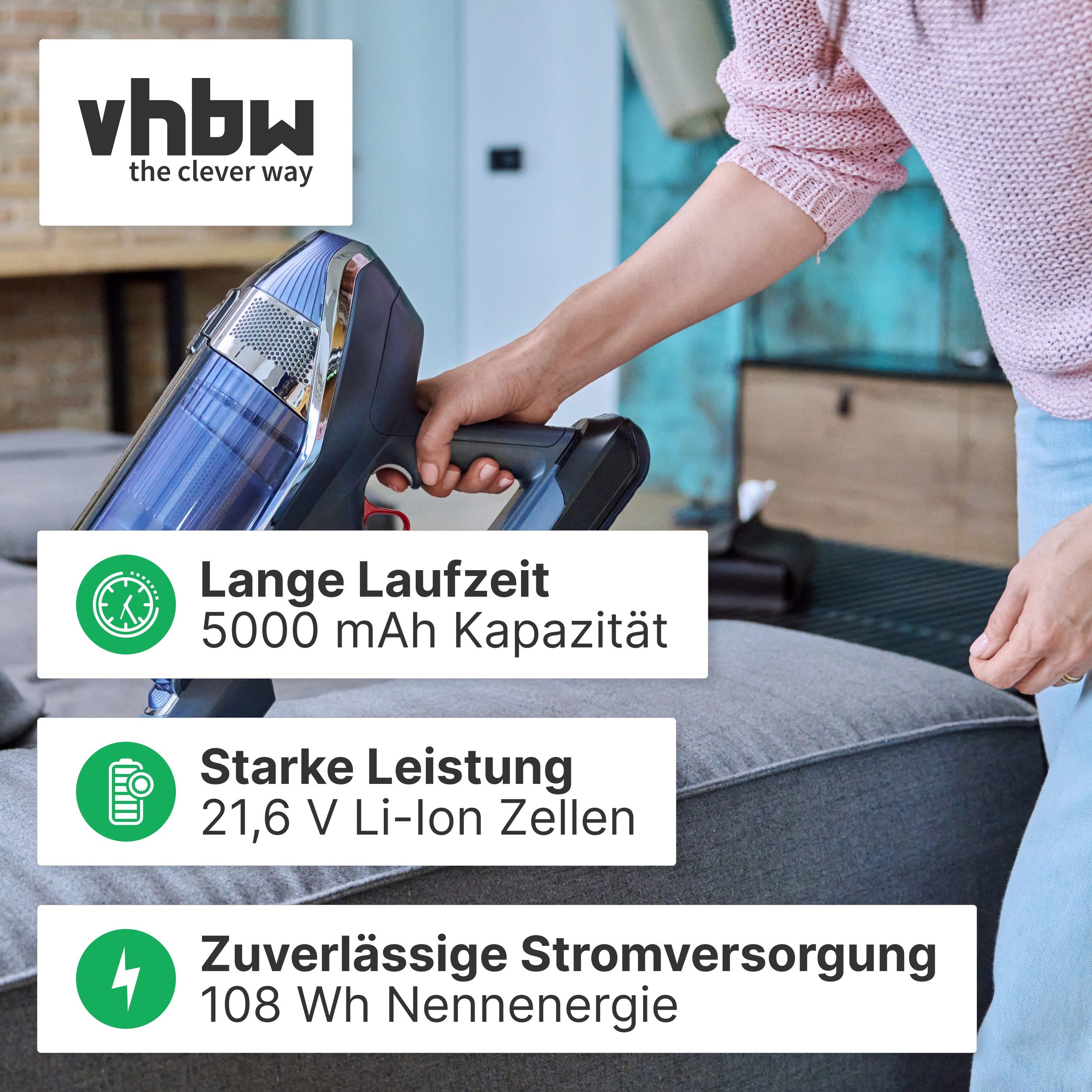 vhbw passend für Dyson SV10, V8, V8 Absolute Cord-Free, SV12, V8 Animal, V8 Staubsauger-Akku Akku Li-Ion 5000 mAh (21,6 V, 1 St), Leistungsfähiger Austausch-Akk – Bild 3 von 5