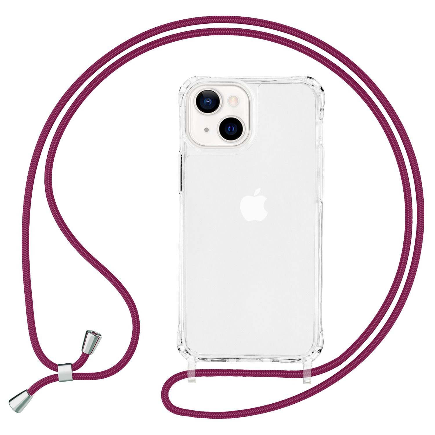 Nalia Backcover Apple iPhone 13 Mini 13,7 cm (5,4 Zoll), Klare Hybrid Hülle mit Kette / Schutzhülle zum Umhängen / Handyband
