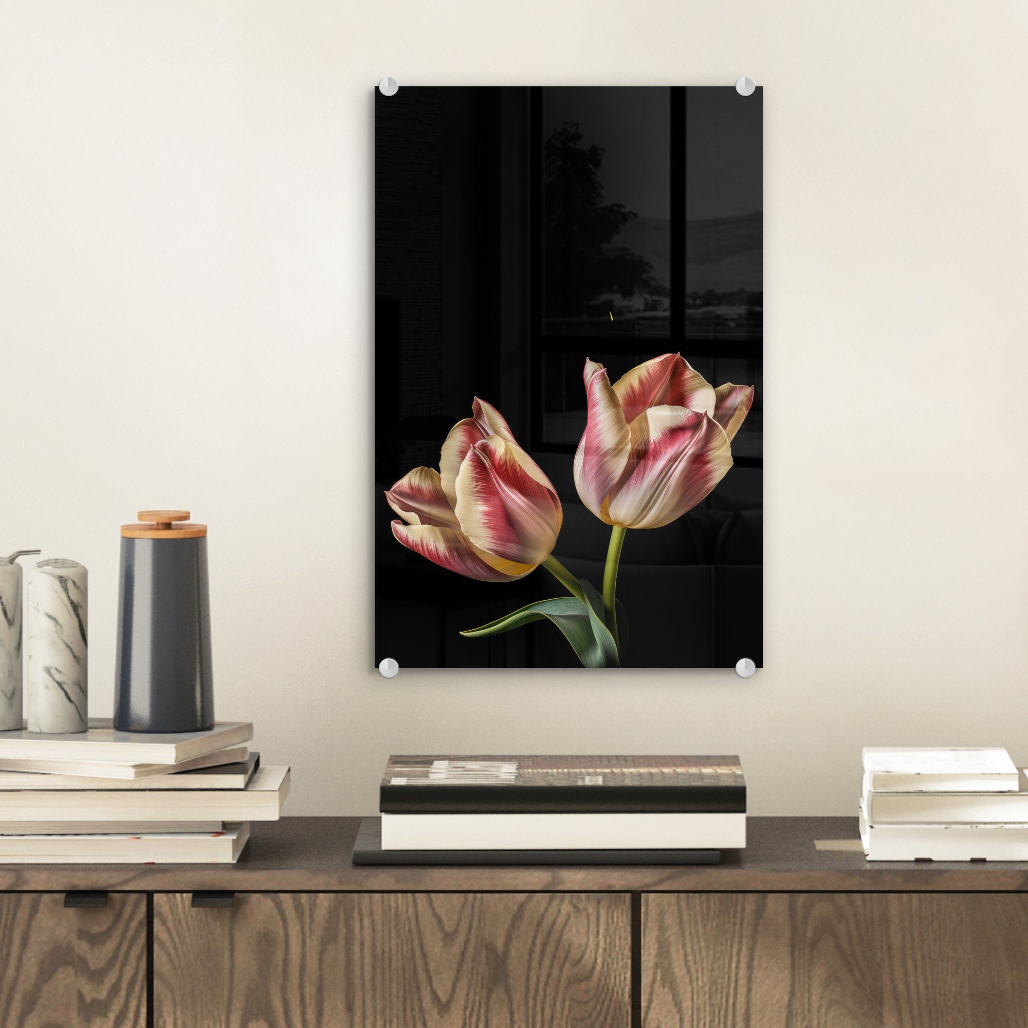 Tulpen Bilder Weiß MuchoWow Blumen - - - - Glasbilder Wanddekoration auf - Wandbild Rosa Foto - - St), Glas Natur, Glas (1 Acrylglasbild auf