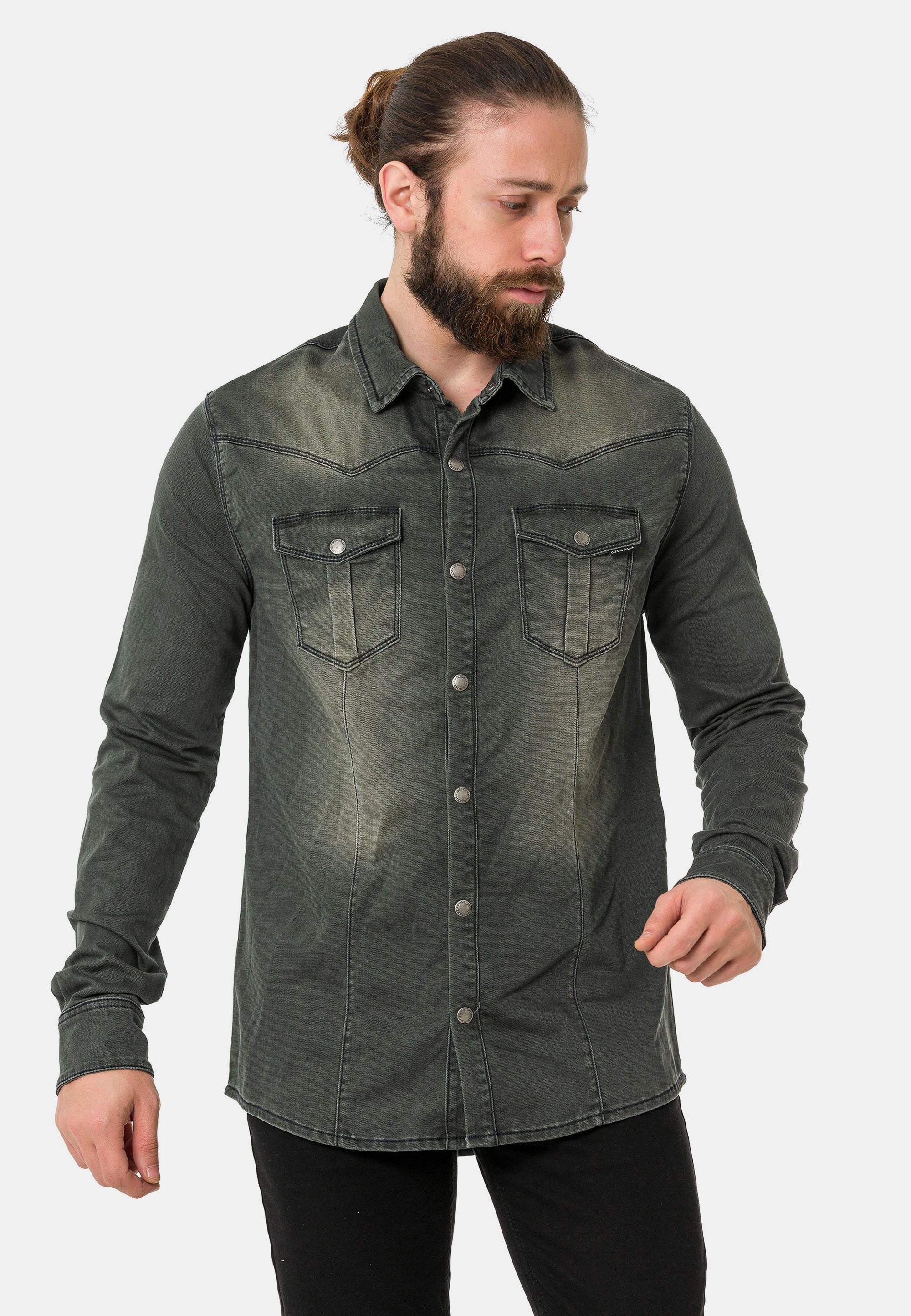 Cipo & Baxx Jeanshemd CH189 (1-tlg) hochwertiger Denim-Stoff