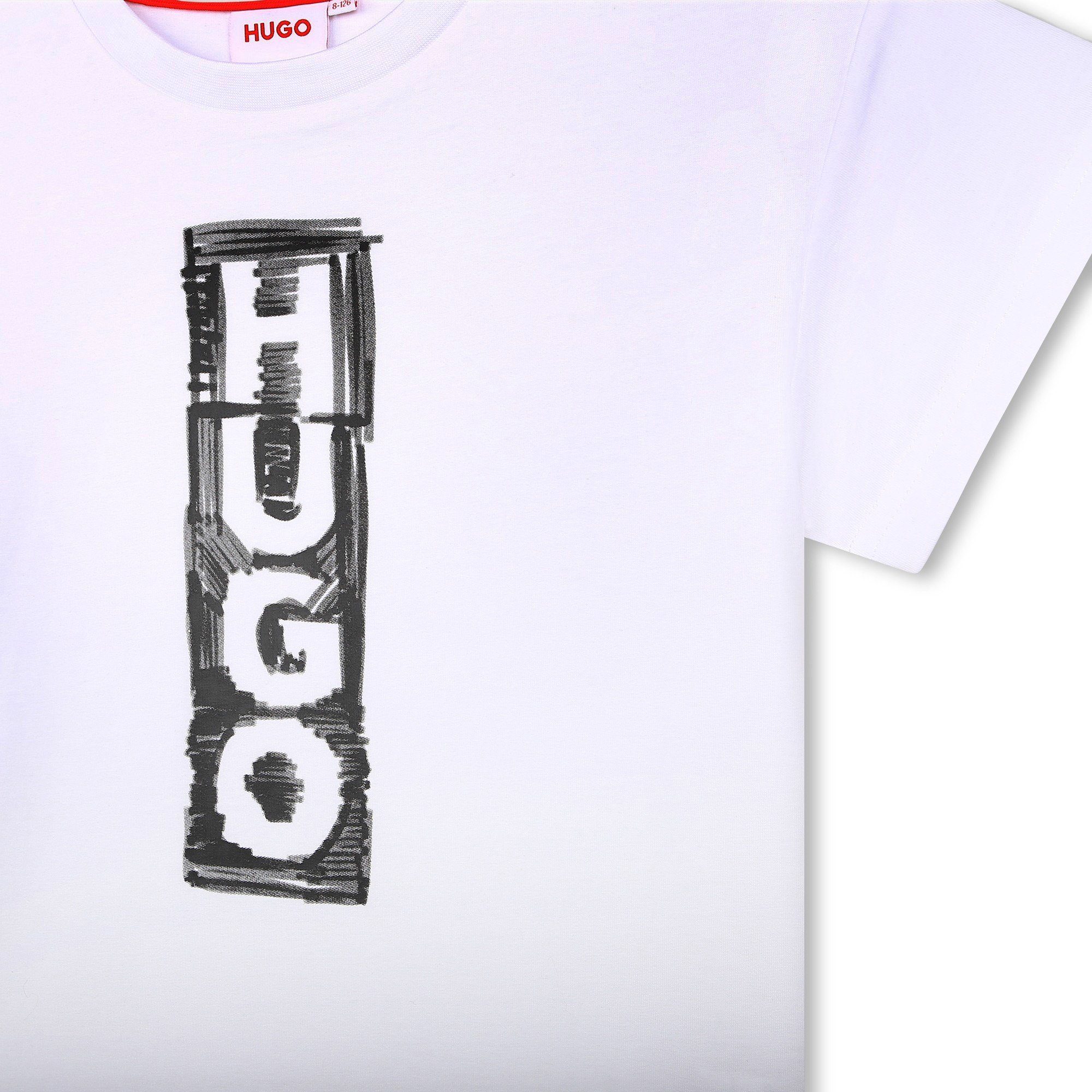 HUGO in T-Shirt Kinder Druck Print-Shirt Logo aus HUGO Biobaumwolle kurzarm mit weiß