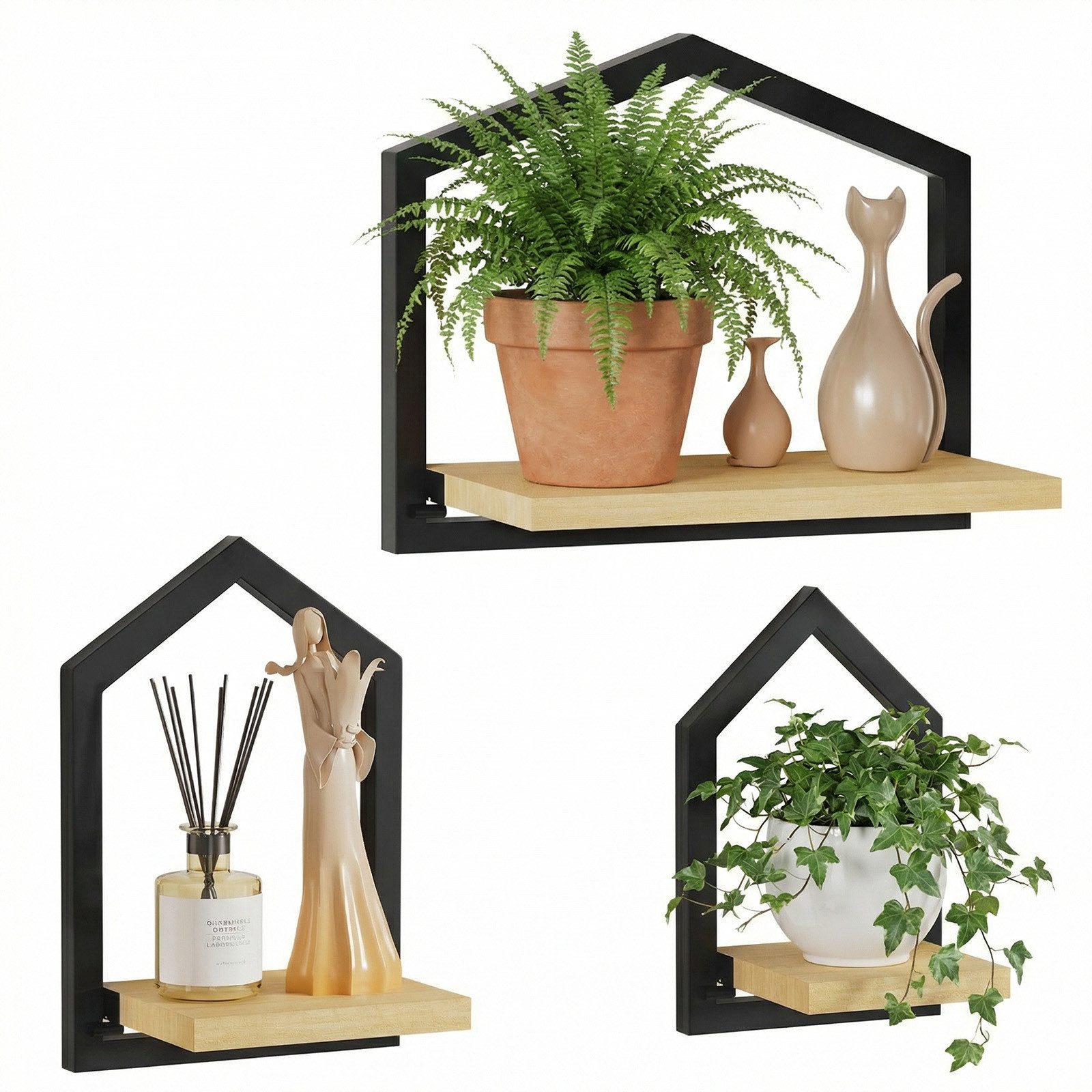 Yorbay Wandregal Set 3-tlg. Floating Schwebregal Dreieckiges Design für Wandmontage, Wandablage für Wohnzimmer, Küche & Flur