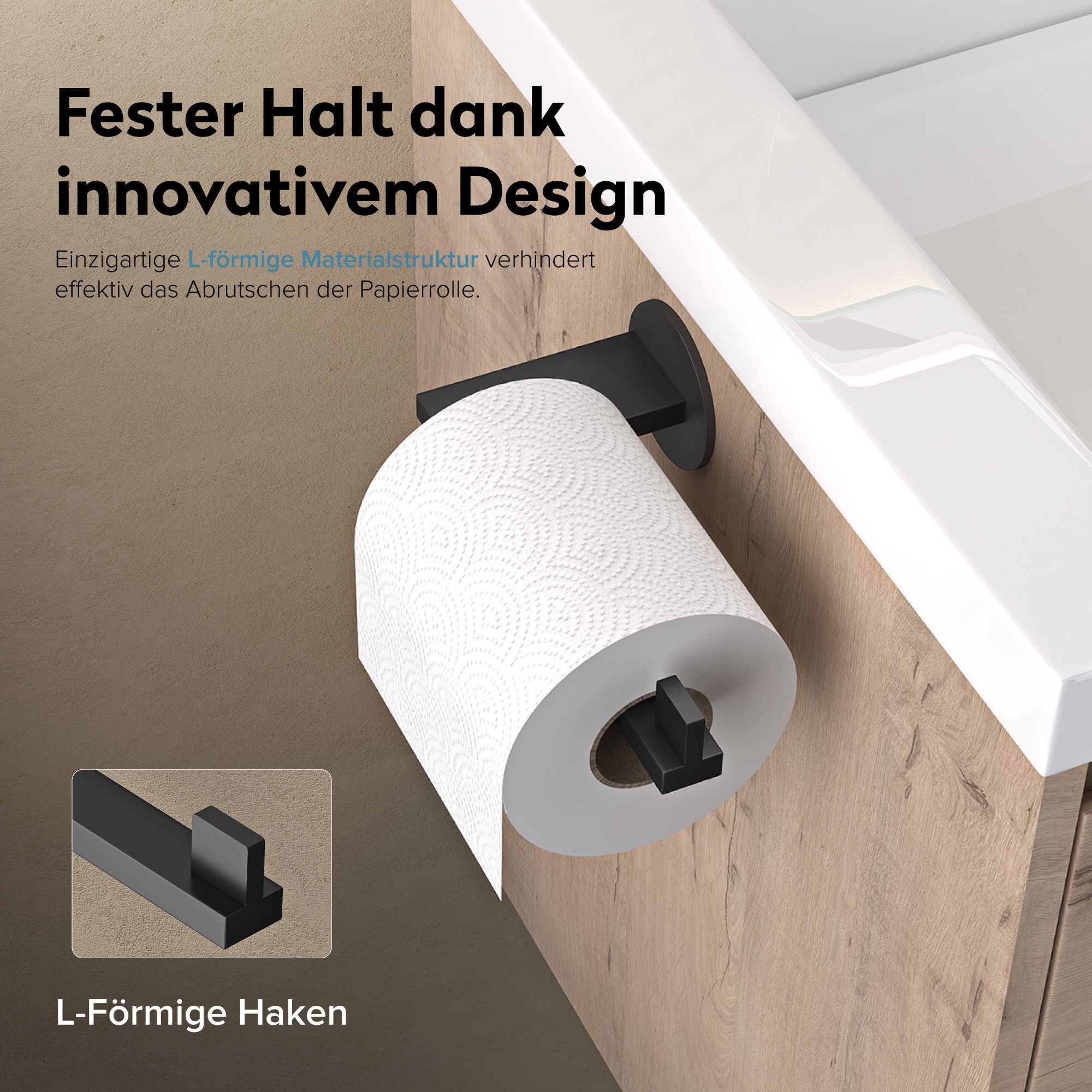 doporro Toilettenpapierhalter Klopapierhalter Moderner Klorollenhalter aus Edelstahl Lino-04, Hochwertiger 304 Edelstahl, rutschfeste Konstruktion – Bild 5 von 5