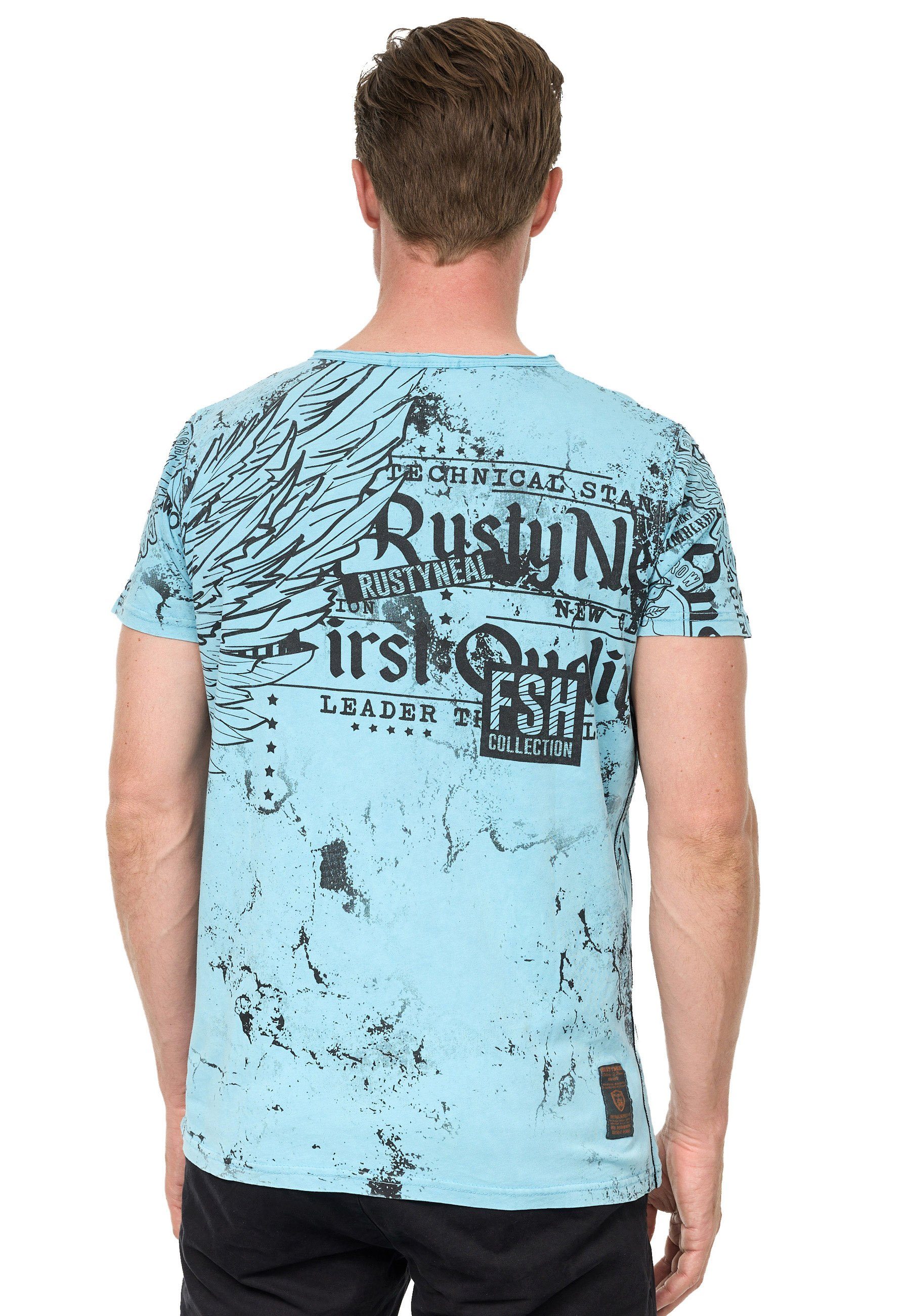 Rusty Neal T-Shirt Neal Allover-Print mit blau Rusty