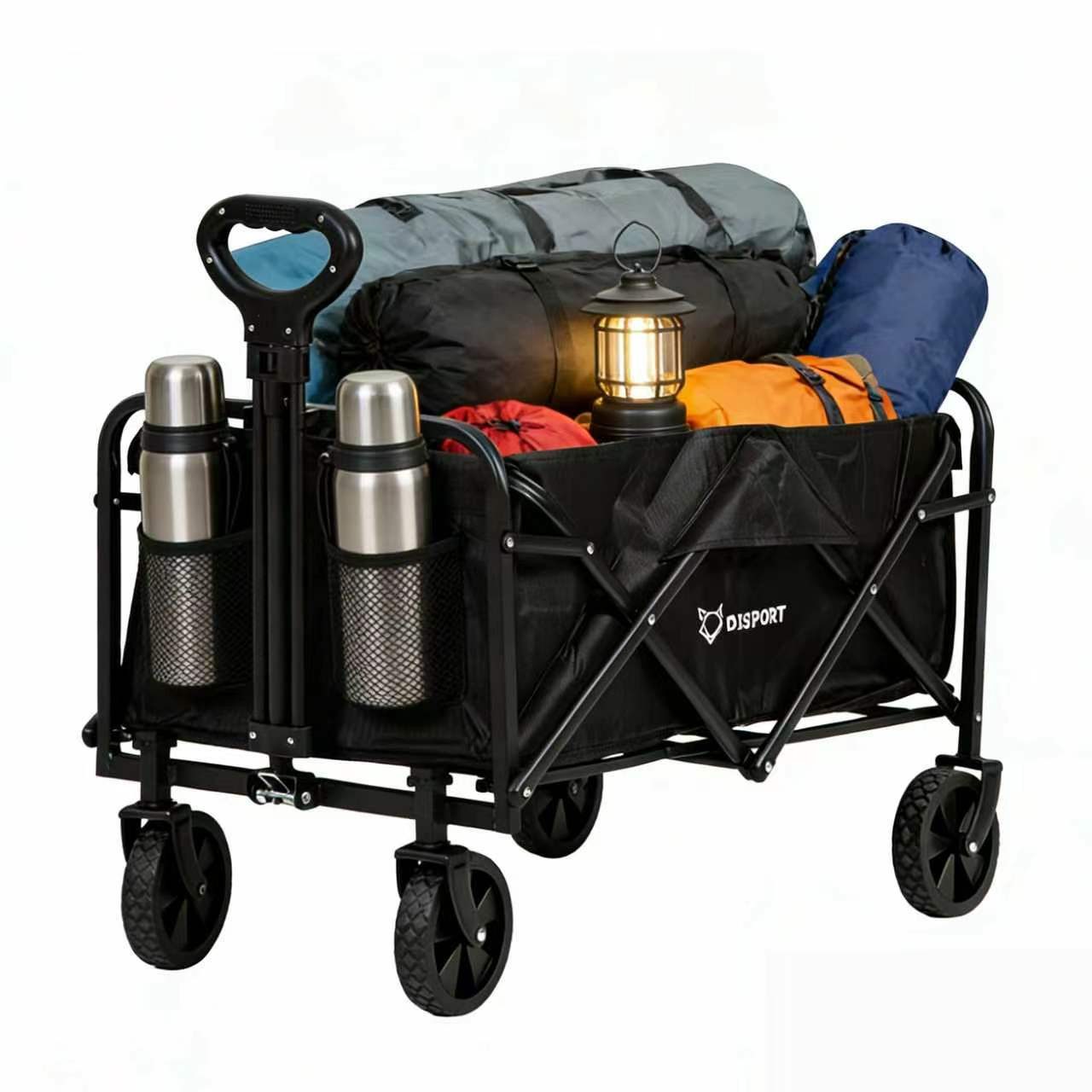 FOXSPORT Bollerwagen faltbar, Handwagen, Transportwagen, Strandbuggy (Packung), breites Geländepanzerrad, max. 75 kg, Vorder- & Hinterbremse