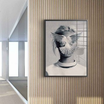 DOTCOMCANVAS® Acrylglasbild Decisions - Acrylglas, Acrylglasbild Decisions Portrait beige Mädchen Taube Druck Wandbild