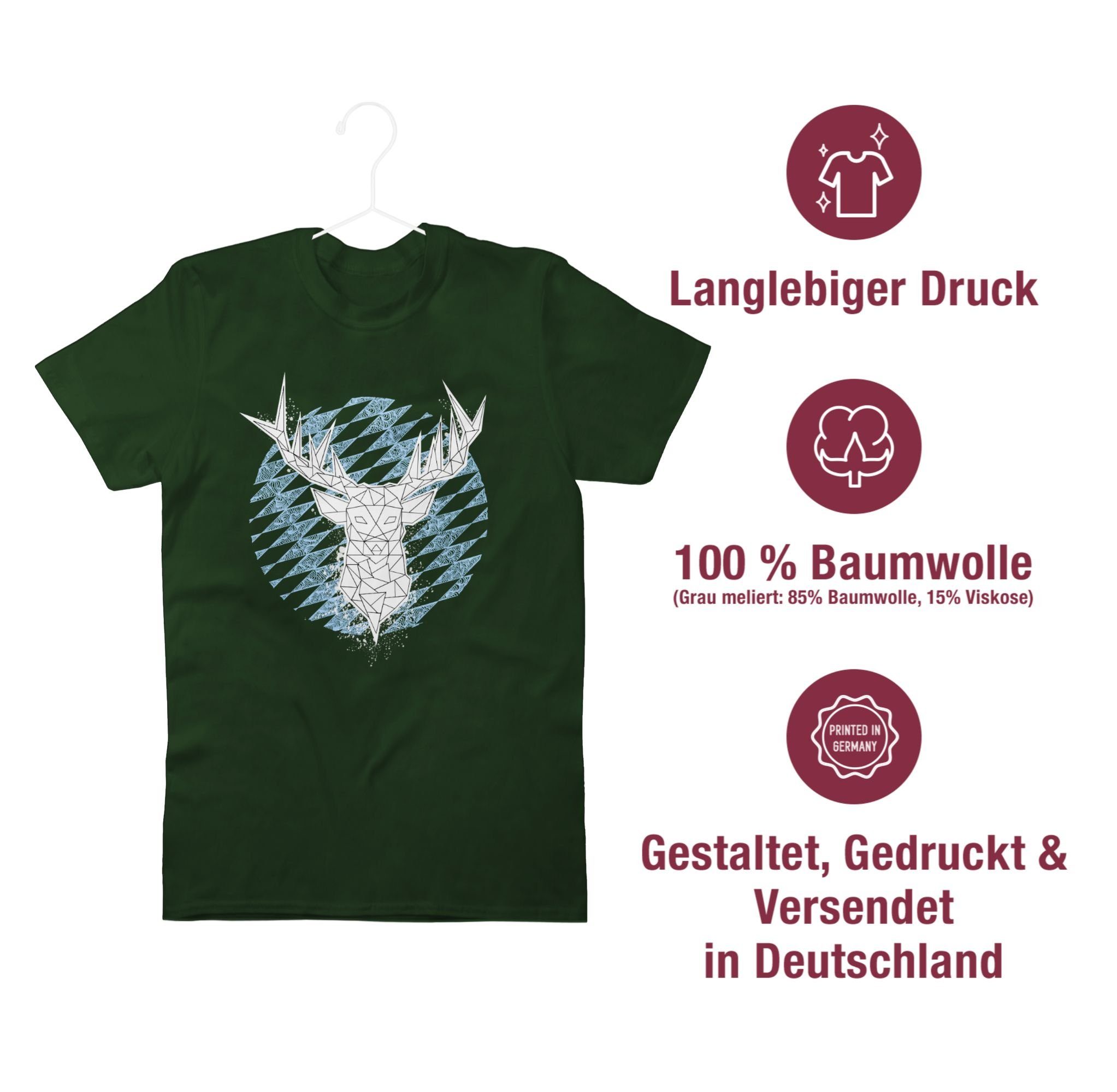 Bayern Oktoberfest Mode 03 Herren für T-Shirt Shirtracer Dunkelgrün Hirsch Rauten