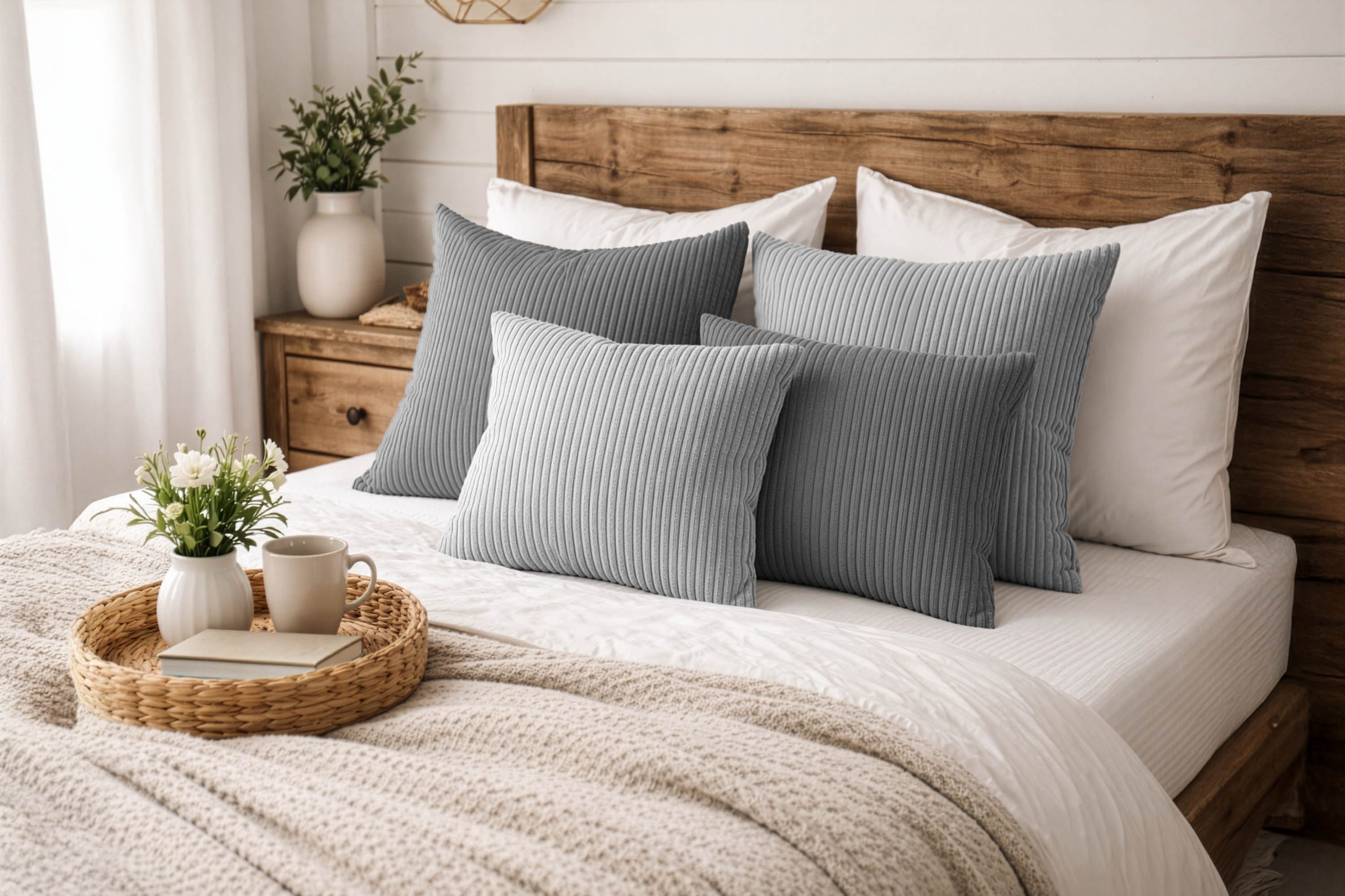Amilian Dekokissen Sofakissen 4er Set mit Füllung - 2x 45x45 + 2x 35x45 cm, Hotelverschluss, waschbar, formstabil