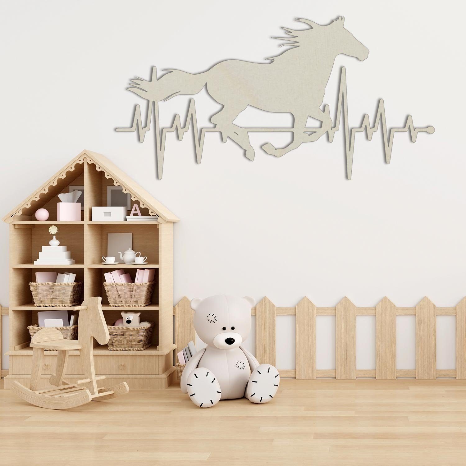 Namofactur 3D-Wandtattoo XXL Holz Wandtattoo Pferd EKG Wand Deko Kinder Pferdeliebhaber