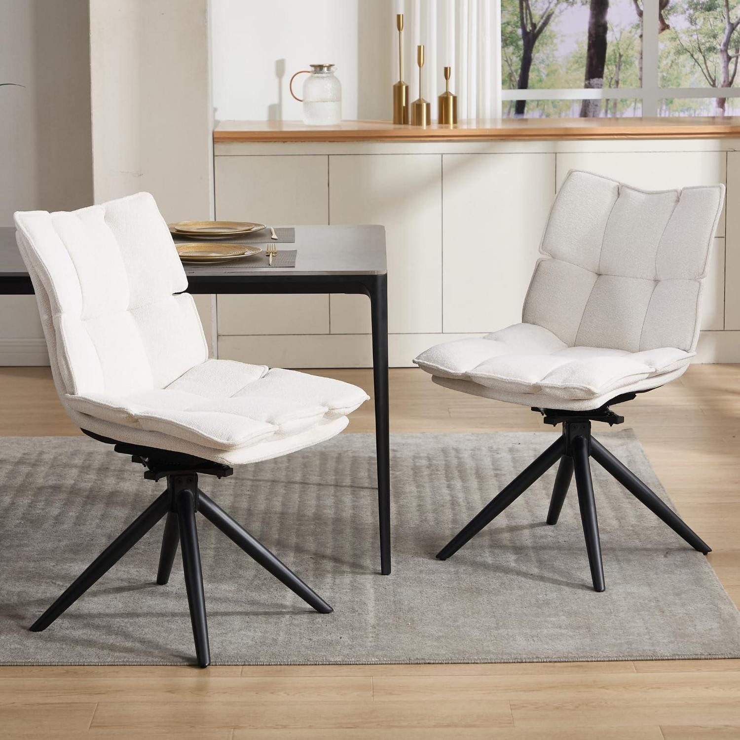 LuxusKollektion Esszimmerstuhl Esszimmerstühle 2er Polsterstuhl drehbar Metallbeine Beige