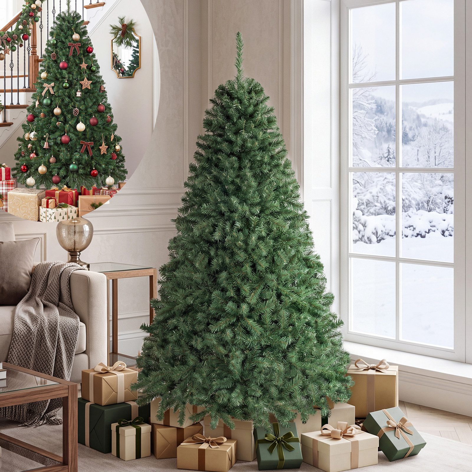 COSTWAY Künstlicher Weihnachtsbaum Tannenbaum aus PVC 180/230cm Naturgetreu mit Klappsystem, Nordmanntanne, Kunstbaum für Weihnachten
