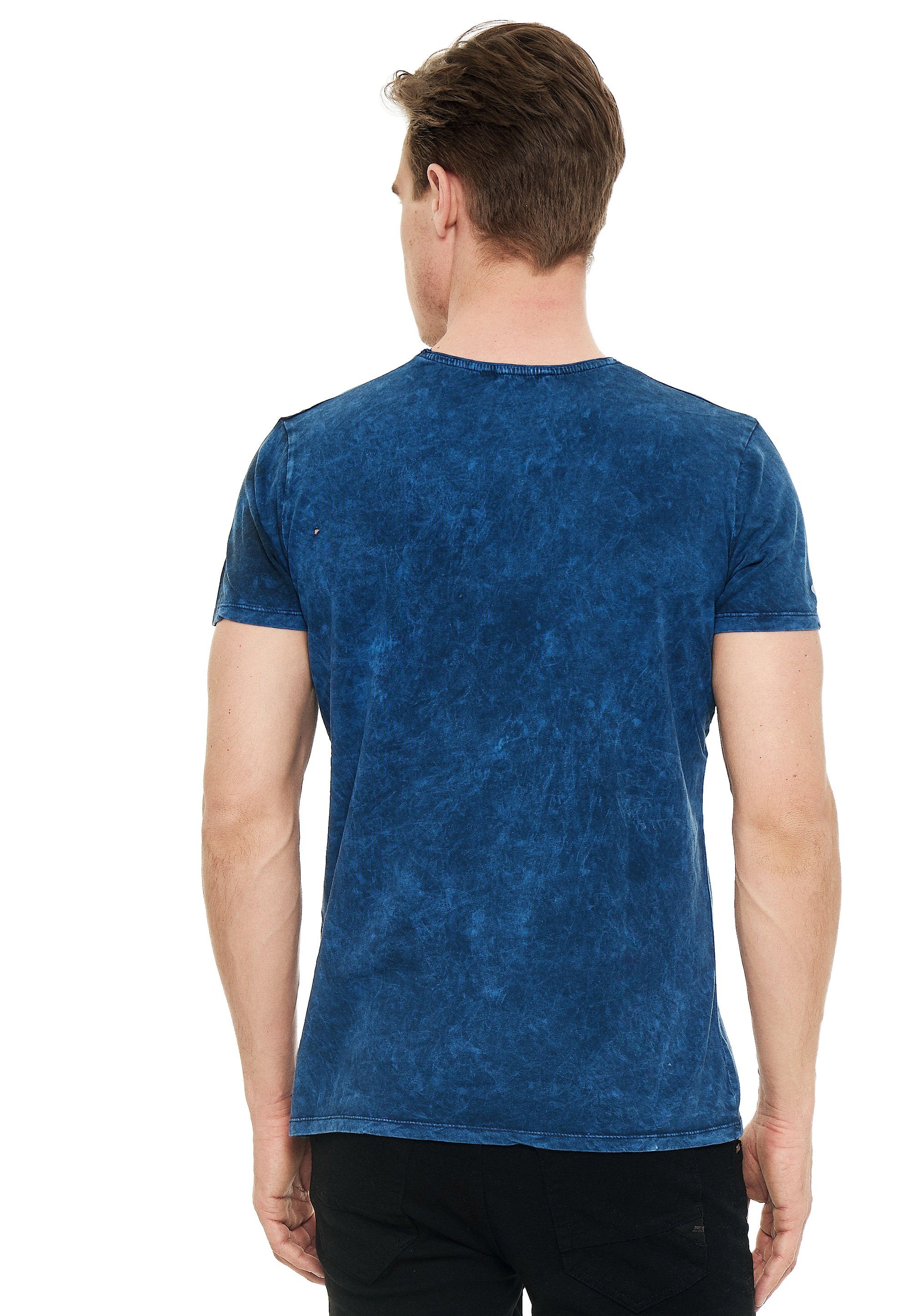 Rusty Neal T-Shirt eindrucksvollem blau Print mit