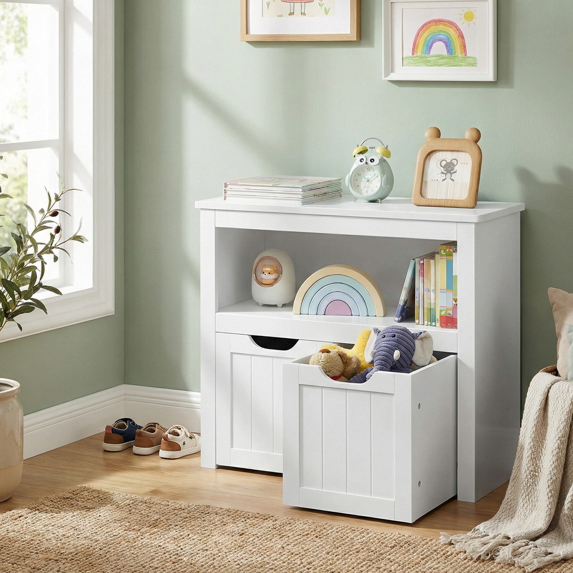 VASAGLE Kinderregal Spielzeugaufbewahrung, Bücherregal Kinder, Spielzeugregal, mit Rollen