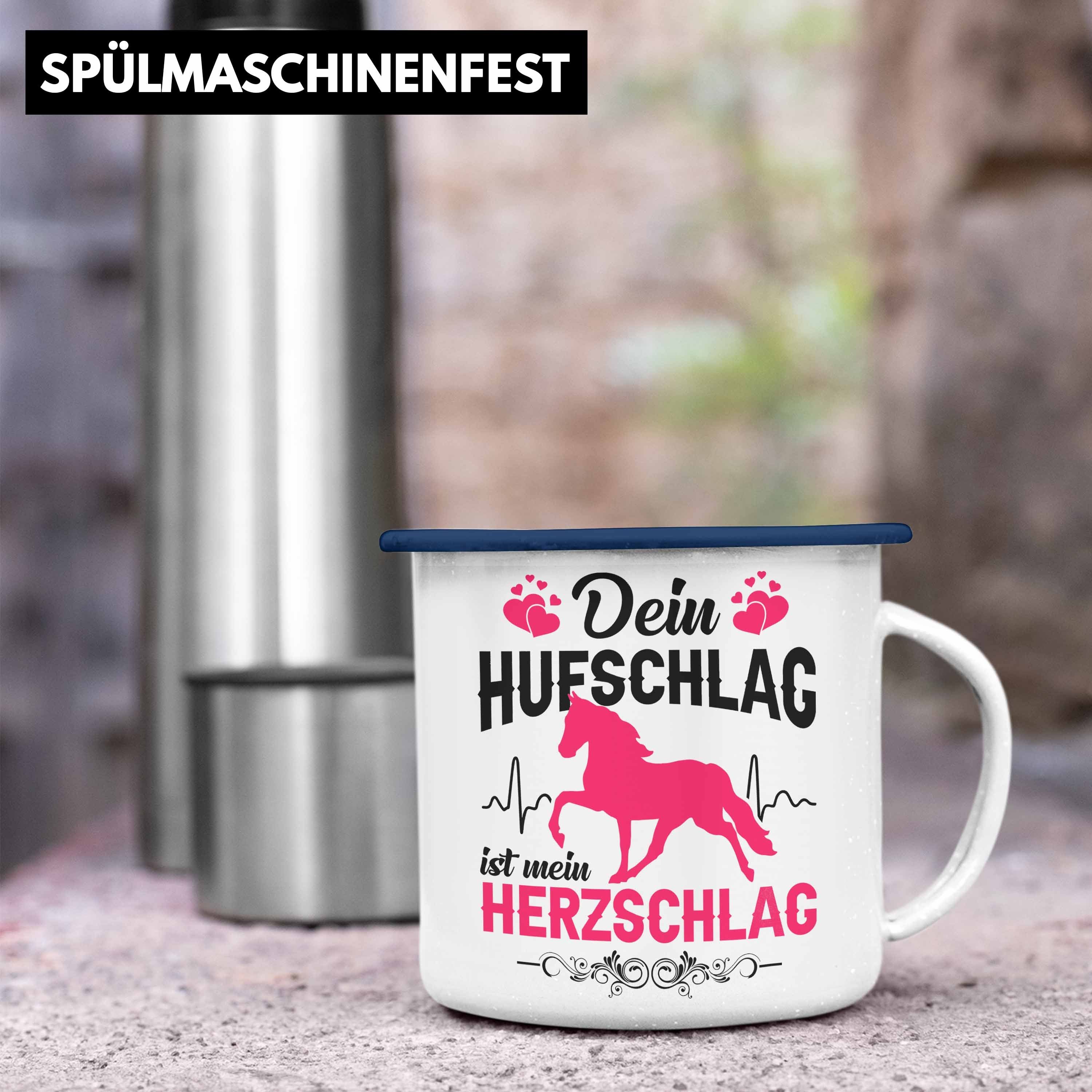 Tasse Dein Blau Sprüche KaffeeEmaille Trendation Trendation ist Tasse Geschenk Herzschlag Mädchen - Reiterin - Tasse Thermotasse - Emaille Pferde Pferdeliebhaber Reiten Hufschlag Emaille mein