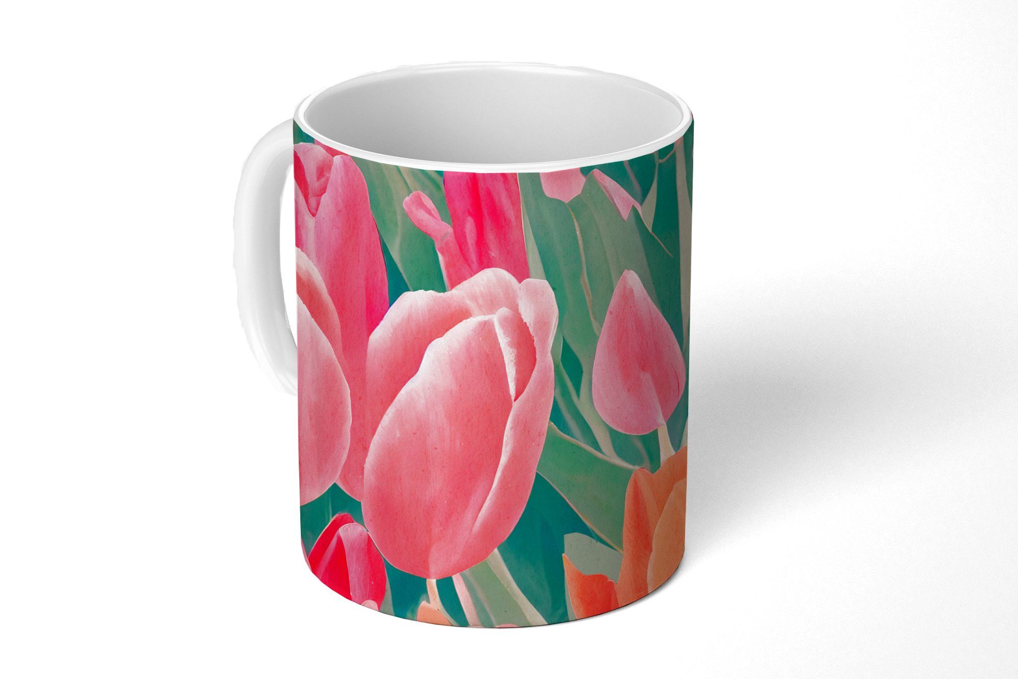 MuchoWow Tasse Tulpen - Blumen - Rosa - Rot - Kunst, Keramik, Kaffeetassen, Teetasse, Becher, Teetasse, Geschenk