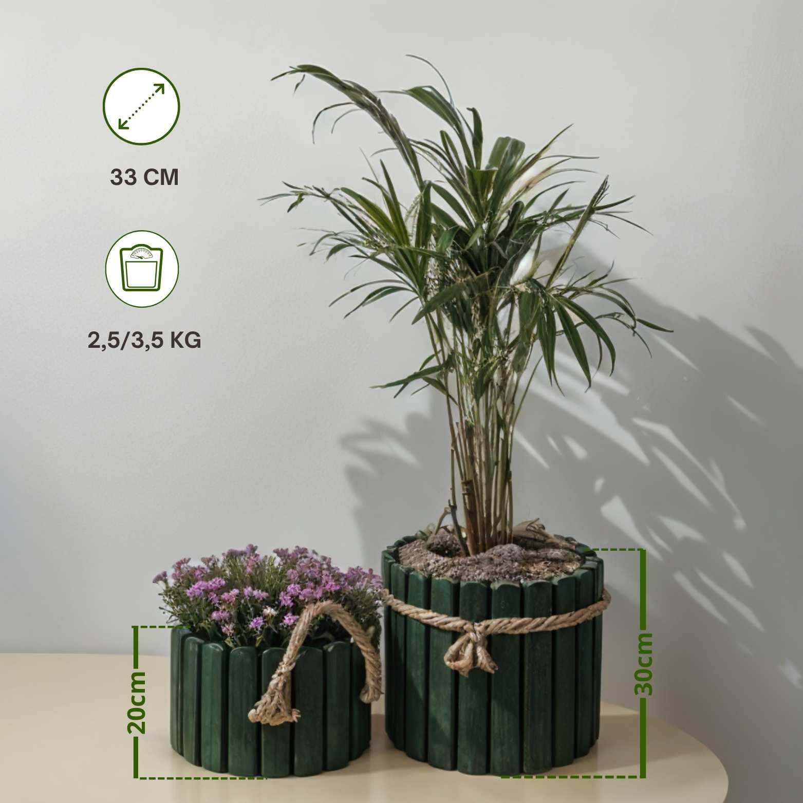 Floranica Übertopf Runder Blumentopf aus Holz Pflanzentopf Pflanzkübel (mit Juteschnur umwickelt, 1 St., Grün), Dekoration für Haus und Garten, für Innen- und Außenbereich
