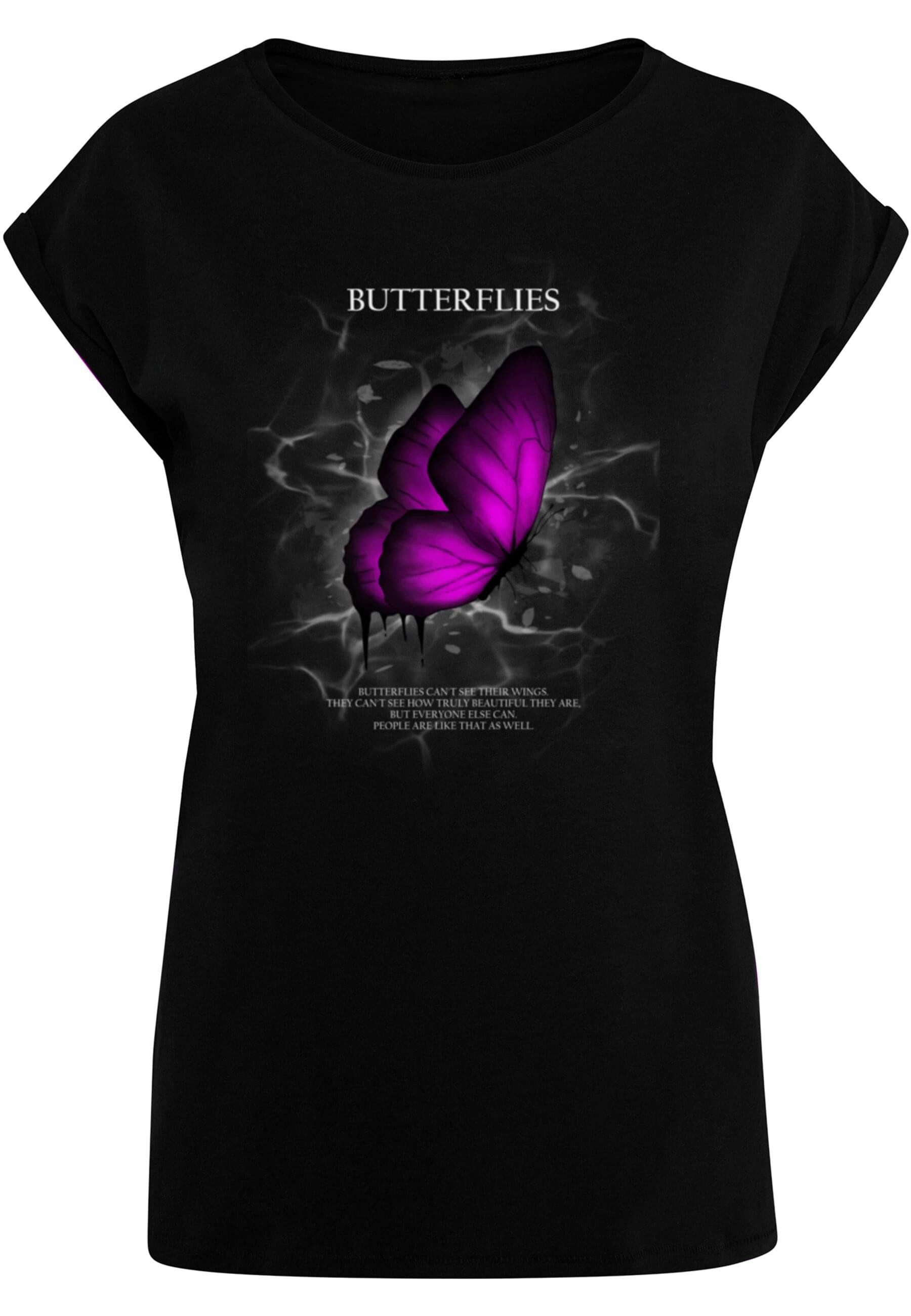 Merchcode T-Shirt Merchcode Damen Ladies Butterflies Extended Shoulder Tee günstig online kaufen