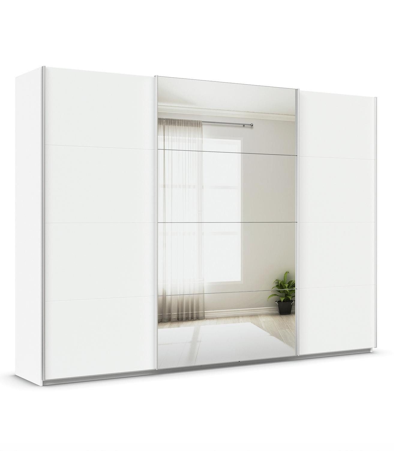rauch Schwebetürenschrank QUADRA, B 315 cm x H 210 cm, Alpinweiß, 3 Türen, mit Spiegel