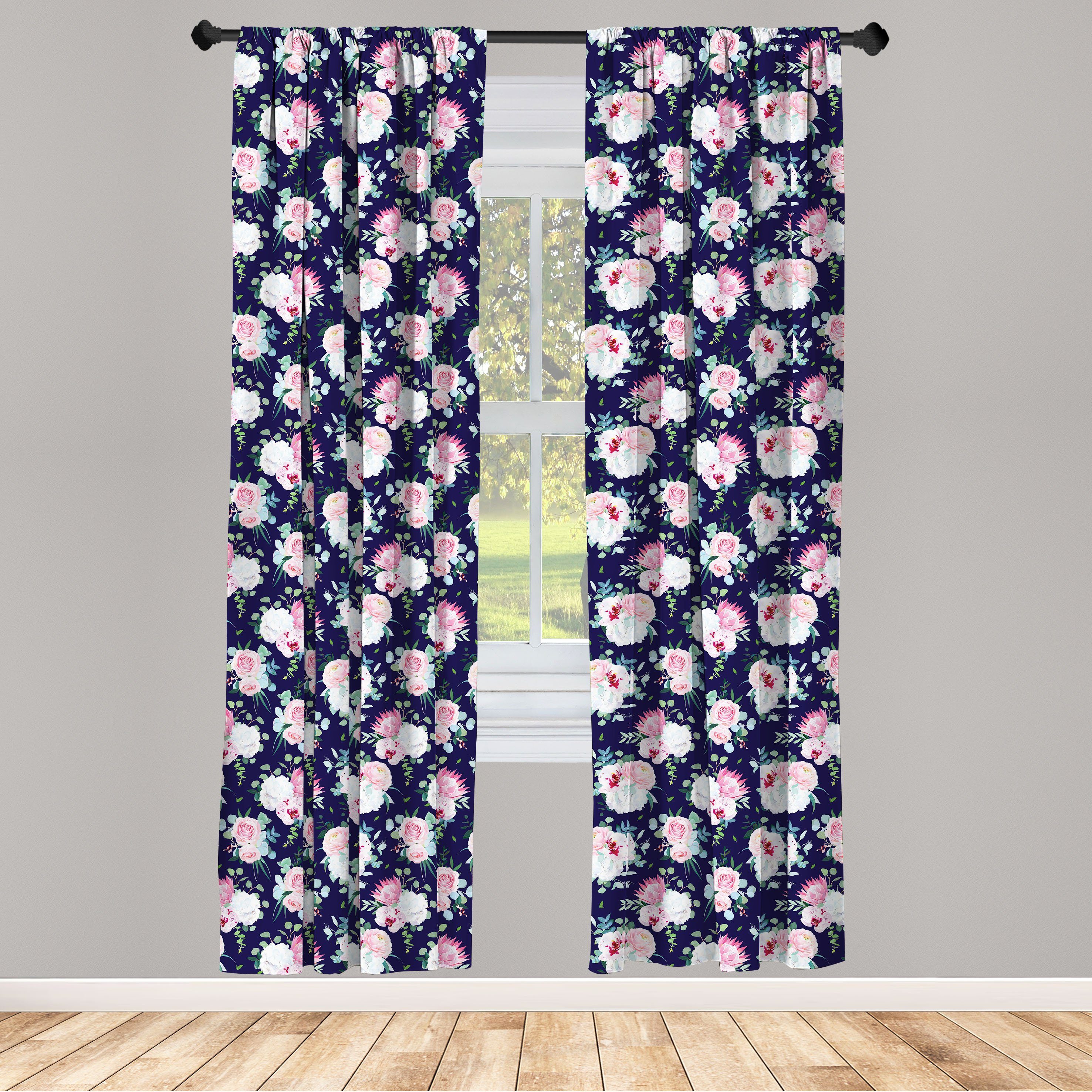 Gardine Vorhang für Wohnzimmer Schlafzimmer Dekor, Abakuhaus, Microfaser, Vintage Rose Zarte Blumenstrauß