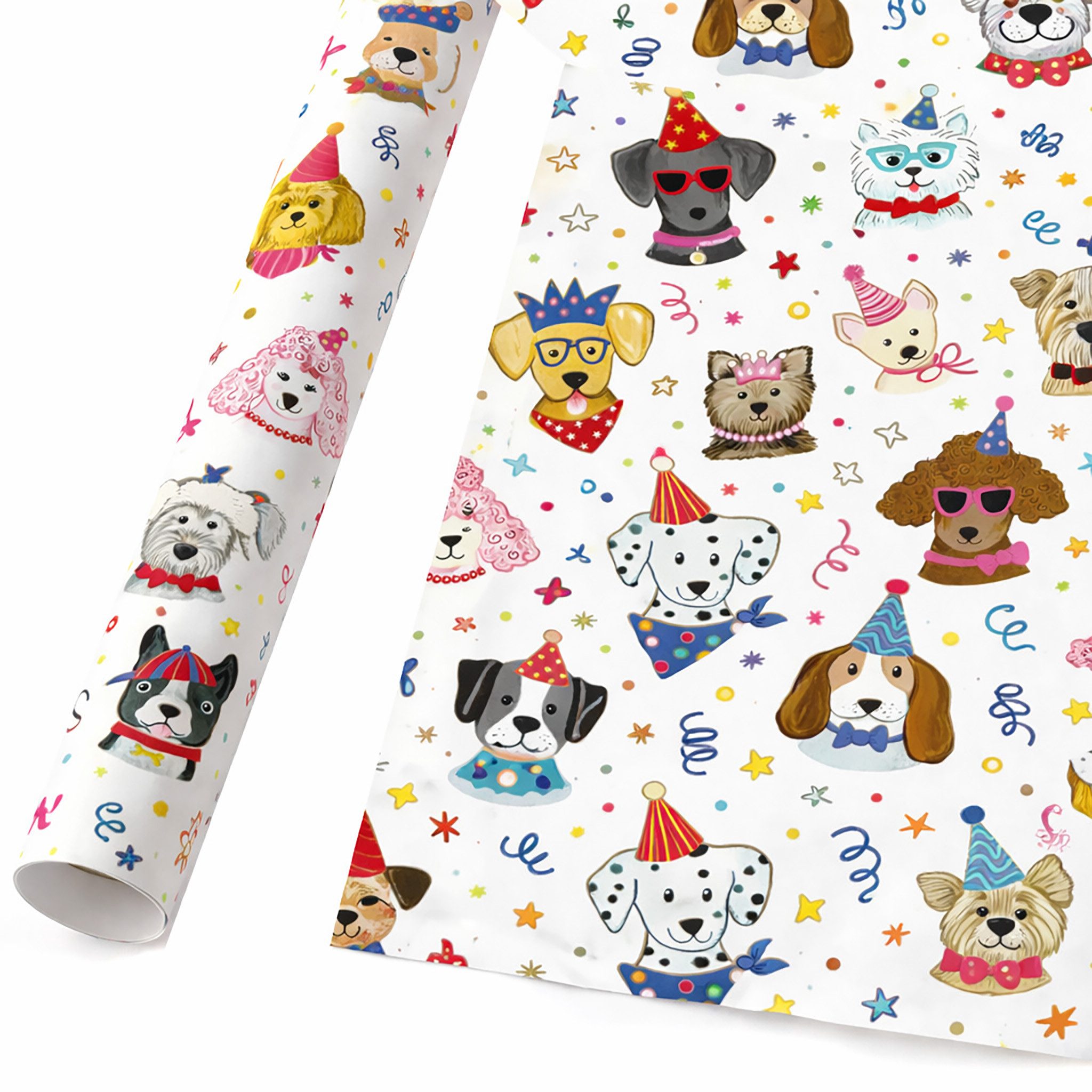 Star Geschenkpapier, Geschenkpapier Coole Hunde 70cm x 2m Rolle Konfetti Partyhüten Bunt