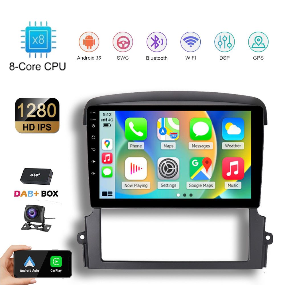 A-Sure 8Core 4+64G Android 15 CarPlay GPS Navi Für KIA Sorento I JC 2007-2008 Autoradio (Digitalradio (DAB), FM, AM, 1280*800 IPS Screen/8-Core CPU)
