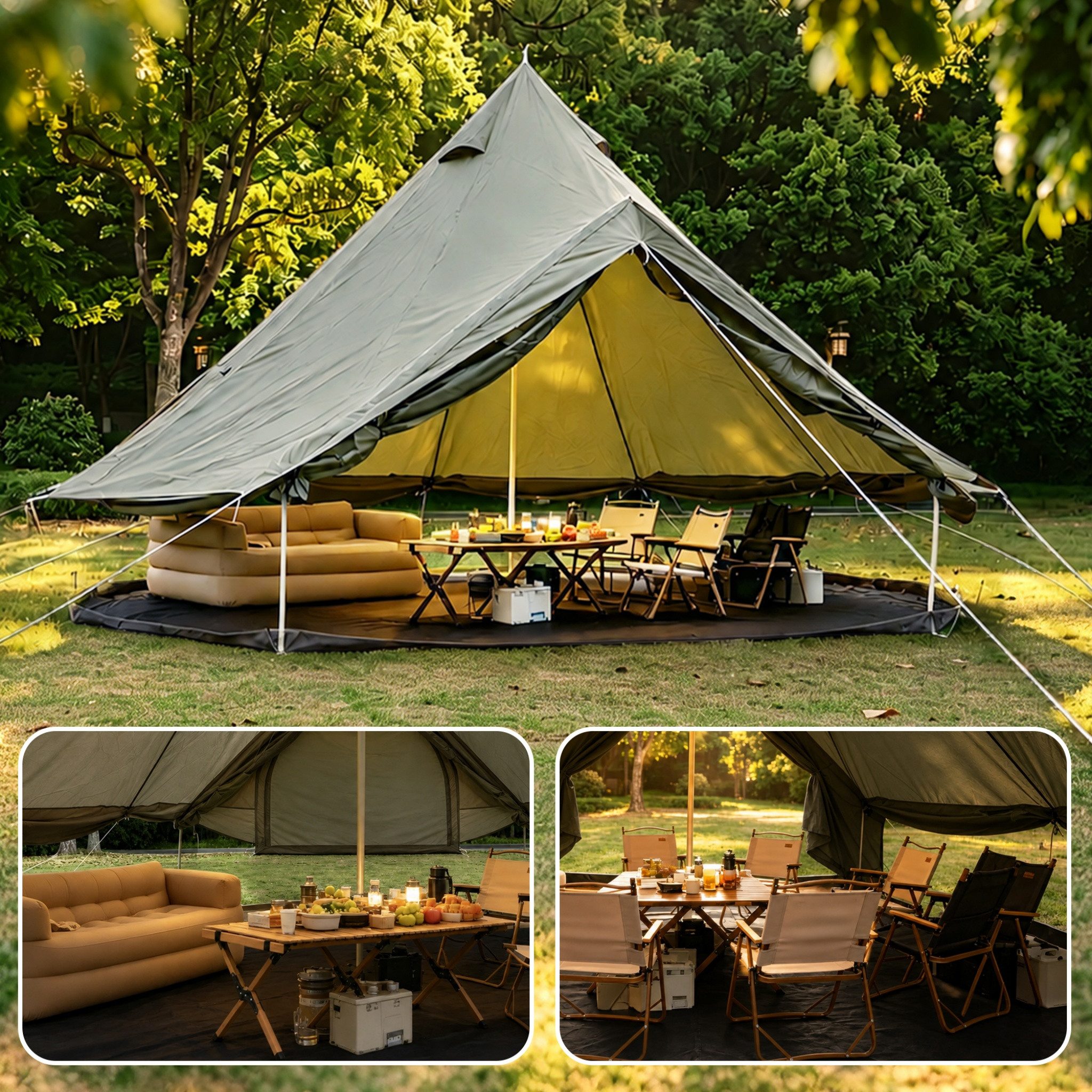Blossom Tipi-Zelt Familienzelt für 4-8 Personen Glamping Zelt aus Oxford-Gewebe 4x4x2,5m, Personen: 8, Familienzelt Campingzelt für 4 Jahreszeiten, Dunkelgrün