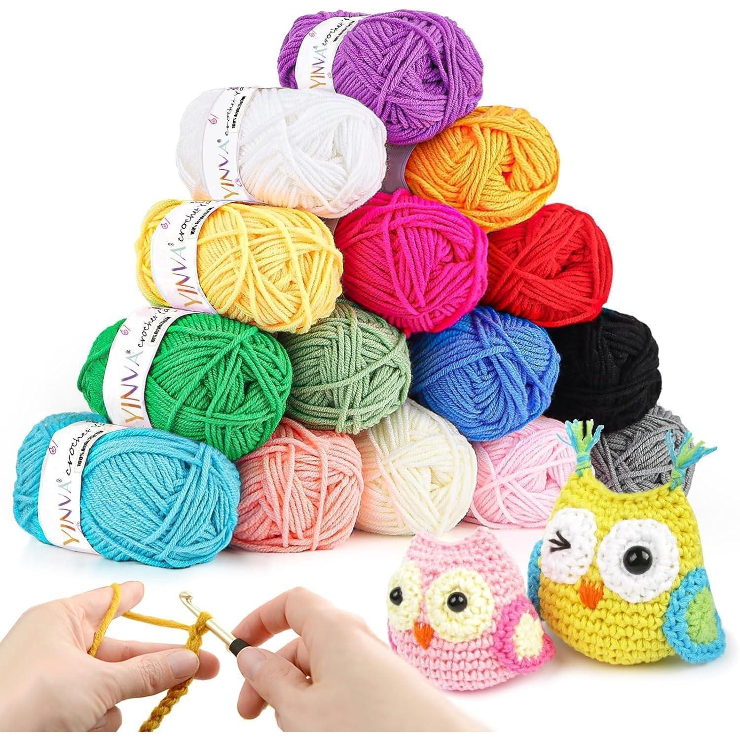 LuxusKollektion Häkelnadeln Häkelgarn Set 15 Farben x 25g Acryl Wolle Häkeln Stricken Anfänger