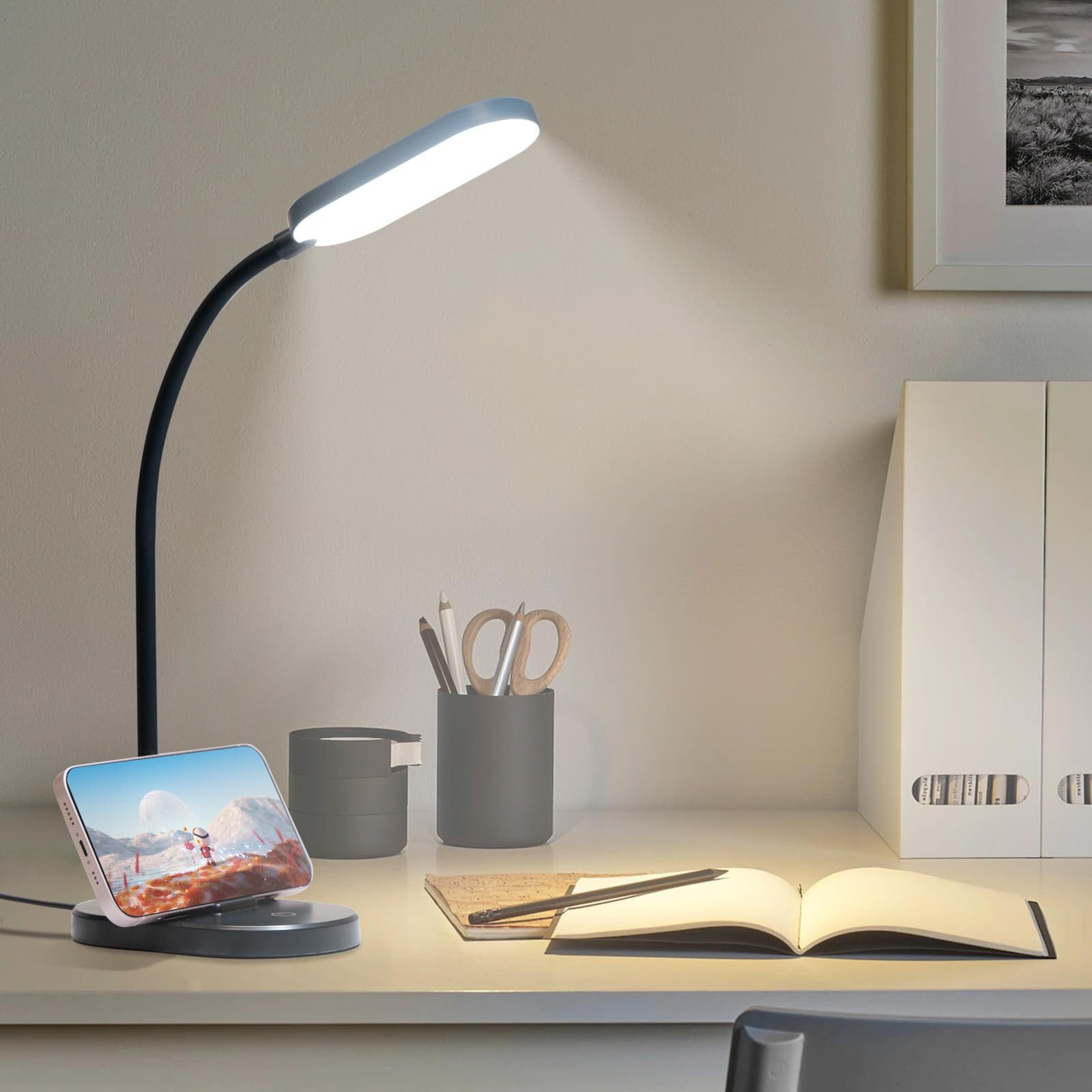LQWELL Schreibtischlampe Tischleuchte mit Telefonhalter, LED günstig online kaufen