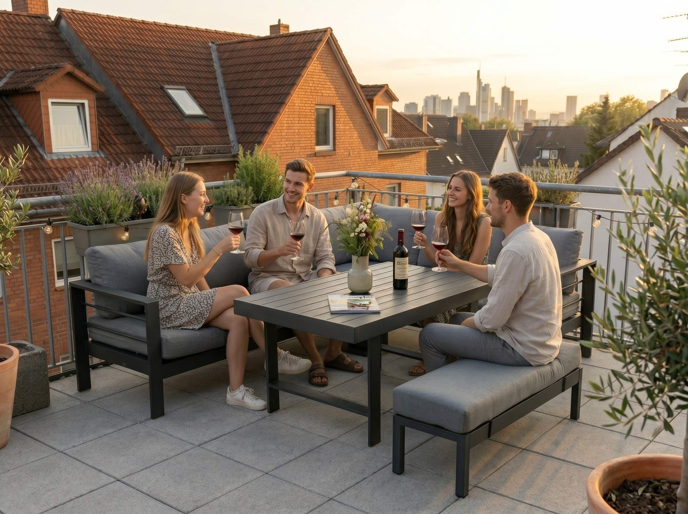 MeXo Gartenlounge-Set XXL Outdoor Lounge Set mit Esstisch, (wetterfeste modulare Ecklounge aus Aluminium, 5-tlg., Gartenmöbel Set für 6-8 Personen), 12cm Deluxe – Bild 3 von 5