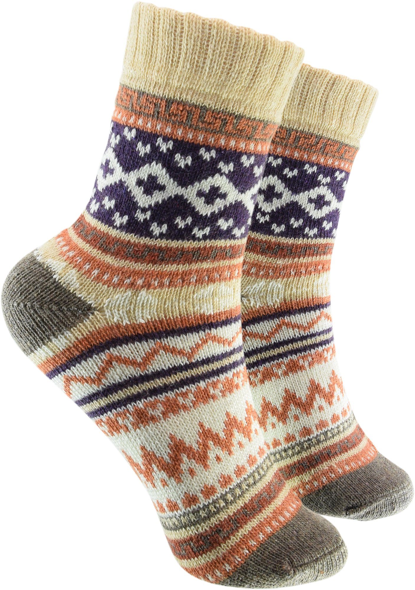 cosey Norwegersocken Bunte Socken in Norweger Design (33 – 40) (2-Paar) Beige